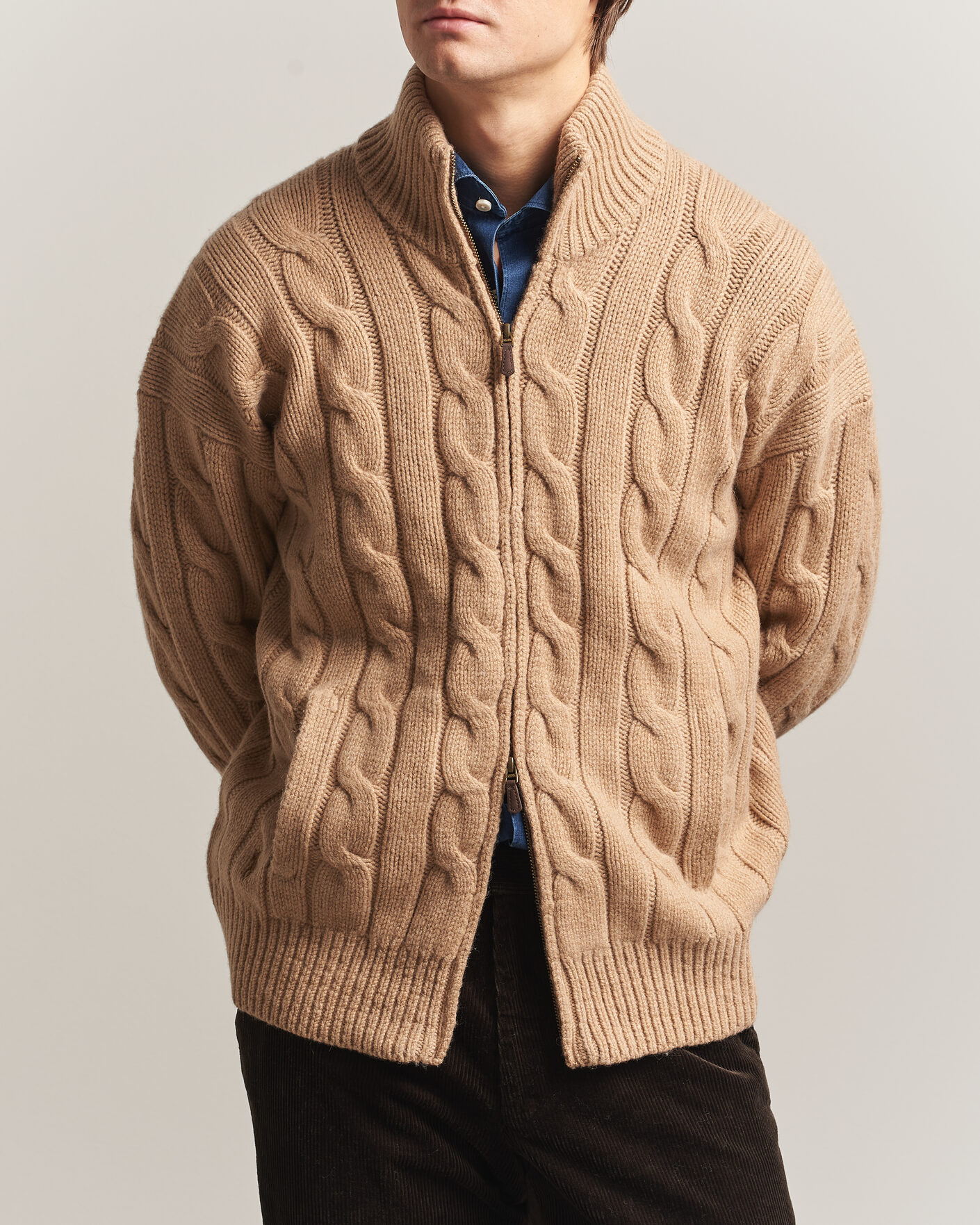 Uomini | Maglieria | Polo Ralph Lauren | Wool/Alpaca Cable Full-Zip Camel Melange