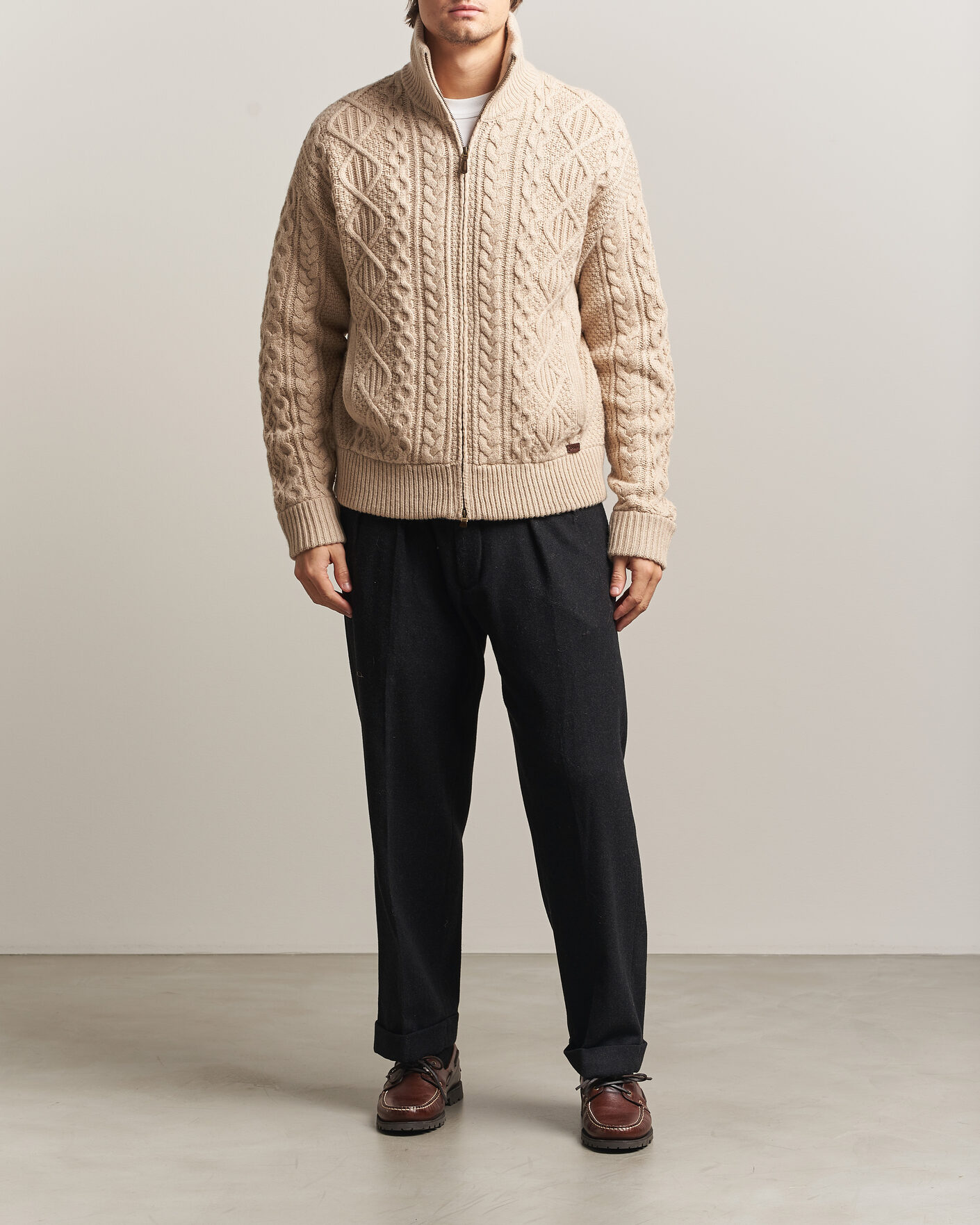 Uomini | Maglieria | Polo Ralph Lauren | Wool/Alpaca Aran Full-Zip Jicama Brown Heather