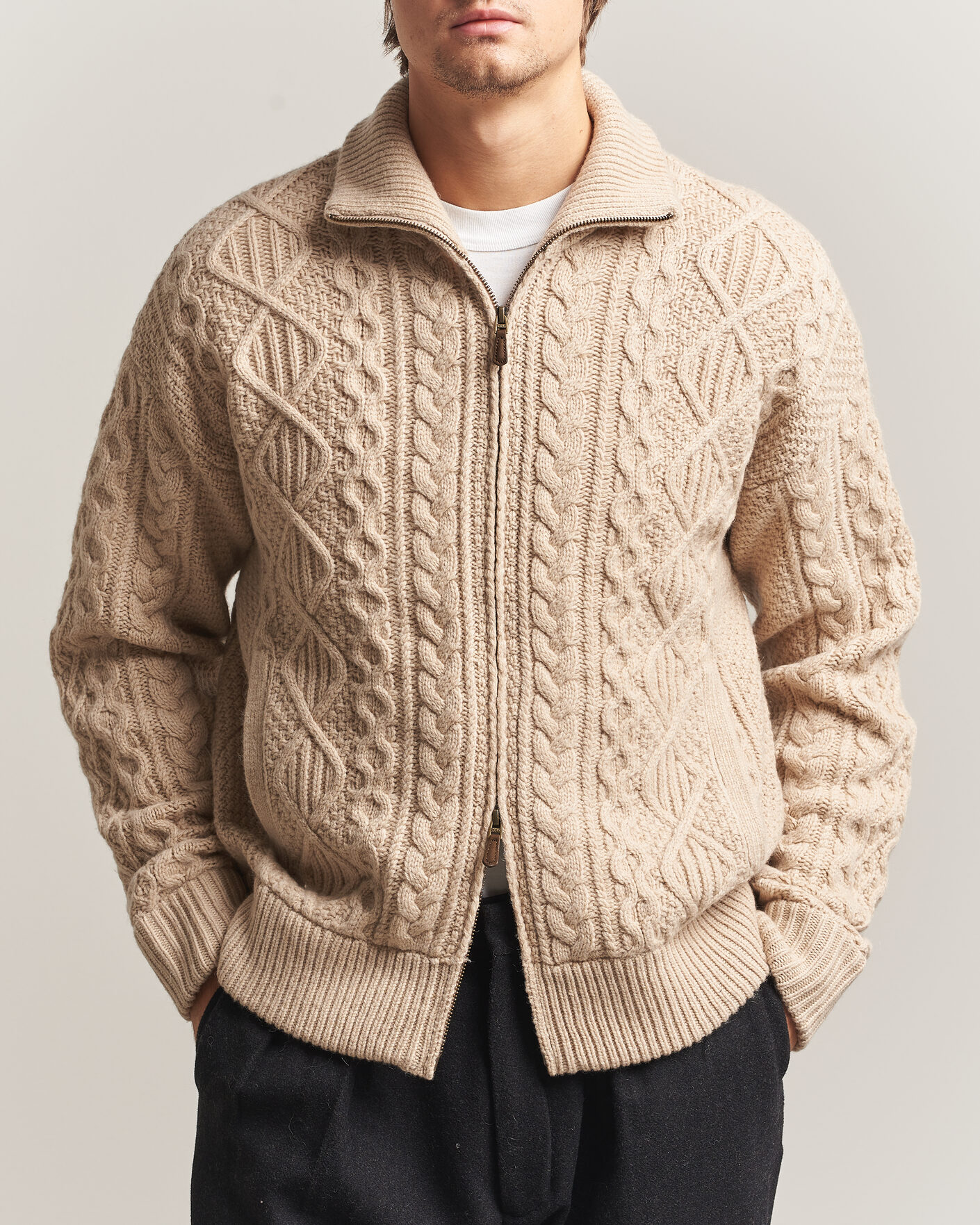 Uomini | Maglieria | Polo Ralph Lauren | Wool/Alpaca Aran Full-Zip Jicama Brown Heather