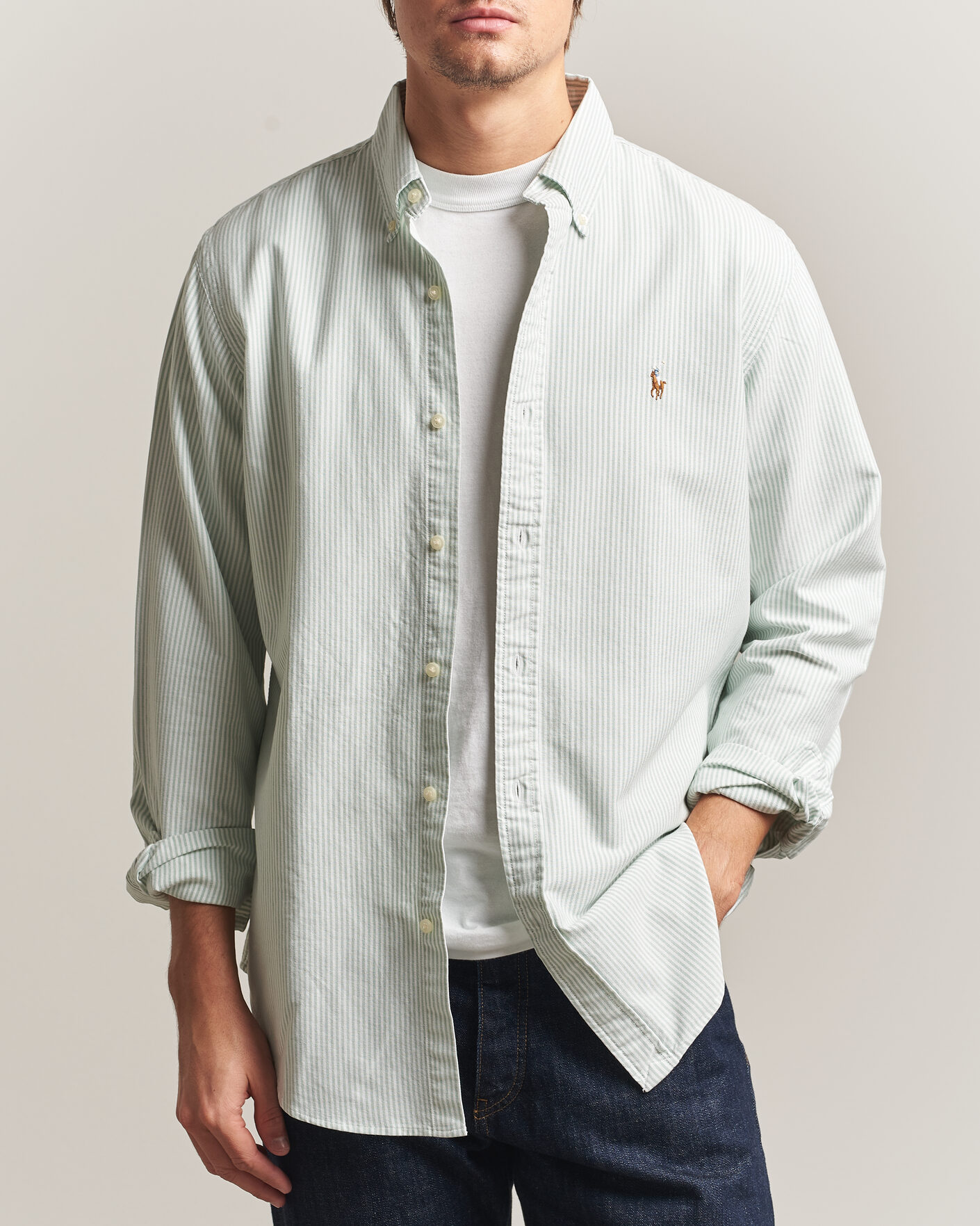 Uomini | Camicie | Polo Ralph Lauren | Custom Slim Fit Oxford Shirt Pistachio/White