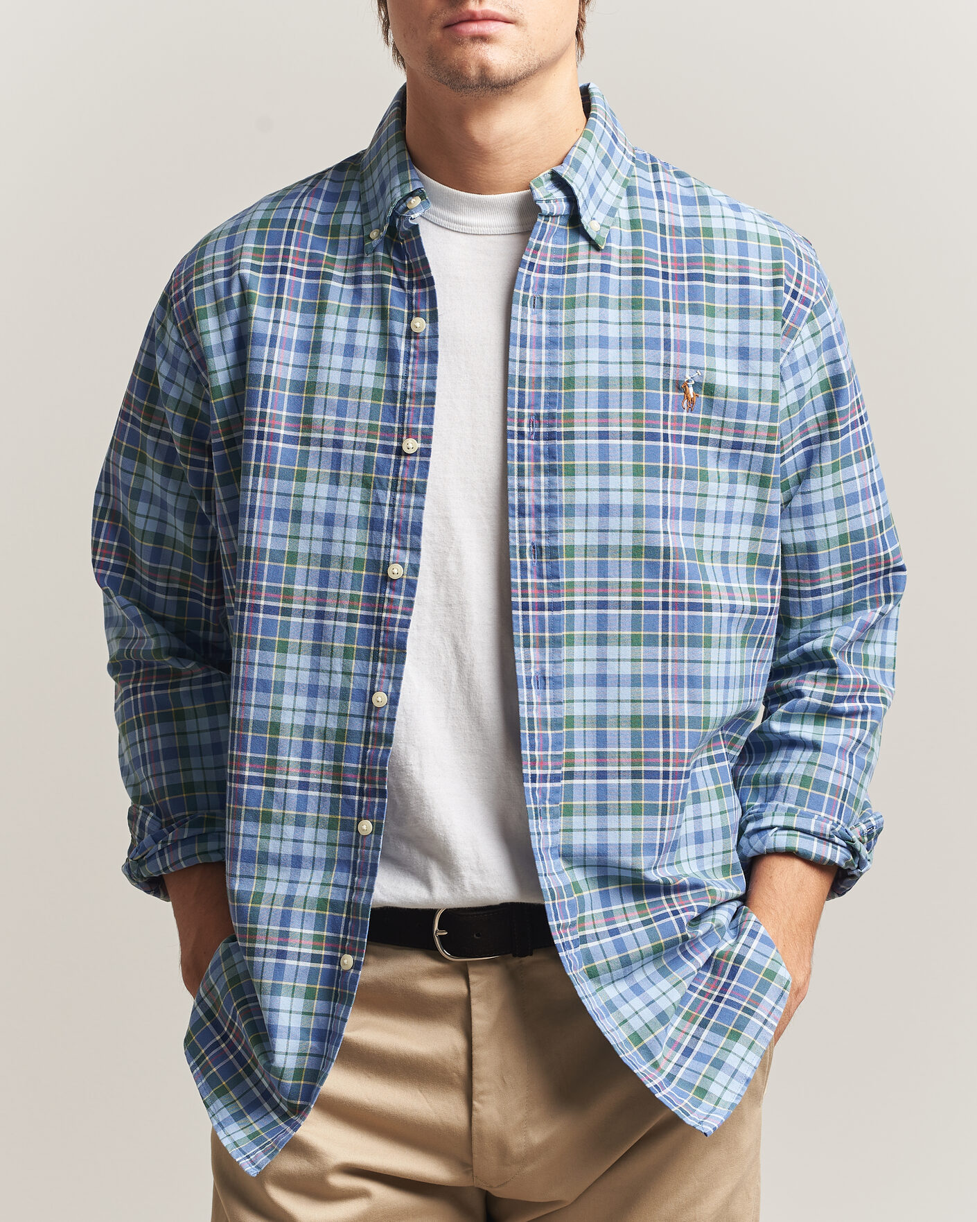 Uomini | Camicie | Polo Ralph Lauren | Custom Slim Fit Check Oxford Shirt Blue Dusty/Green