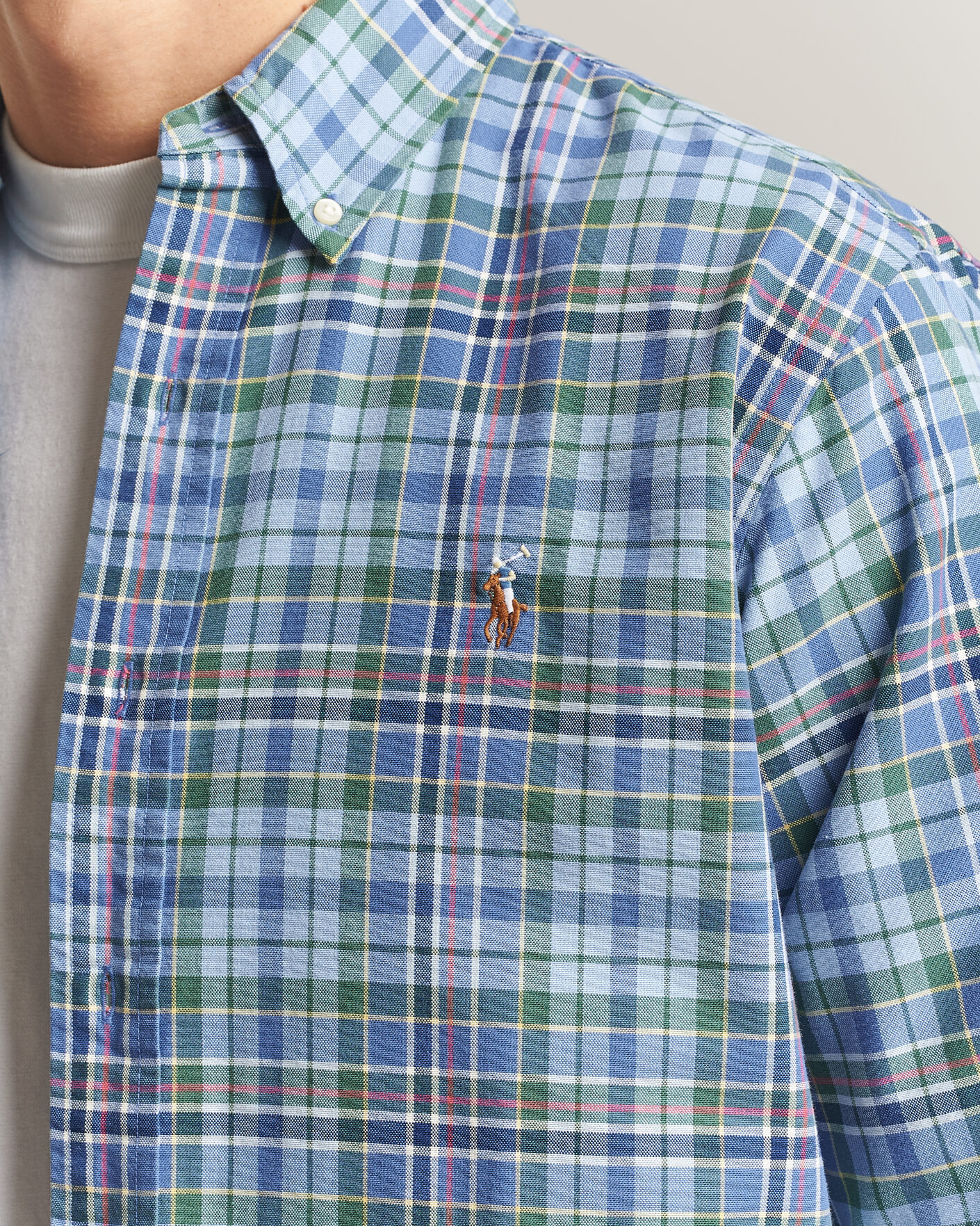 Uomini | Camicie | Polo Ralph Lauren | Custom Slim Fit Check Oxford Shirt Blue Dusty/Green