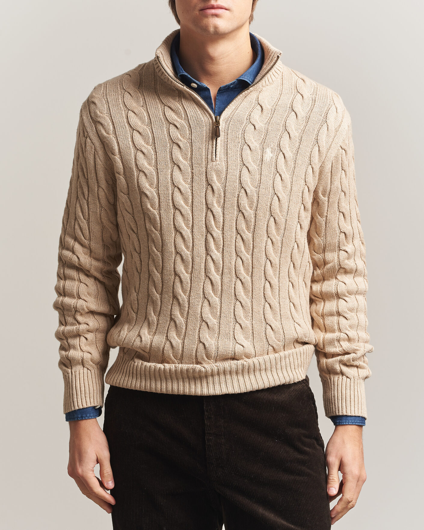 Uomini | Maglieria | Polo Ralph Lauren | Cotton Cable Half Zip Brown Heather
