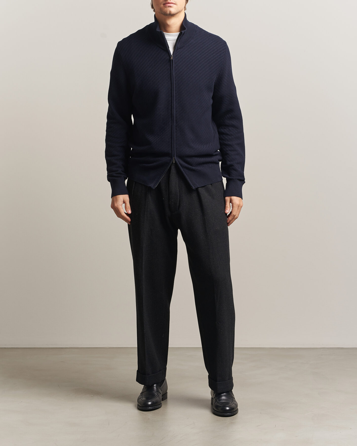 Uomini | Maglieria | BOSS BLACK | Loretti Cotton Knitted Full Zip Dark Blue