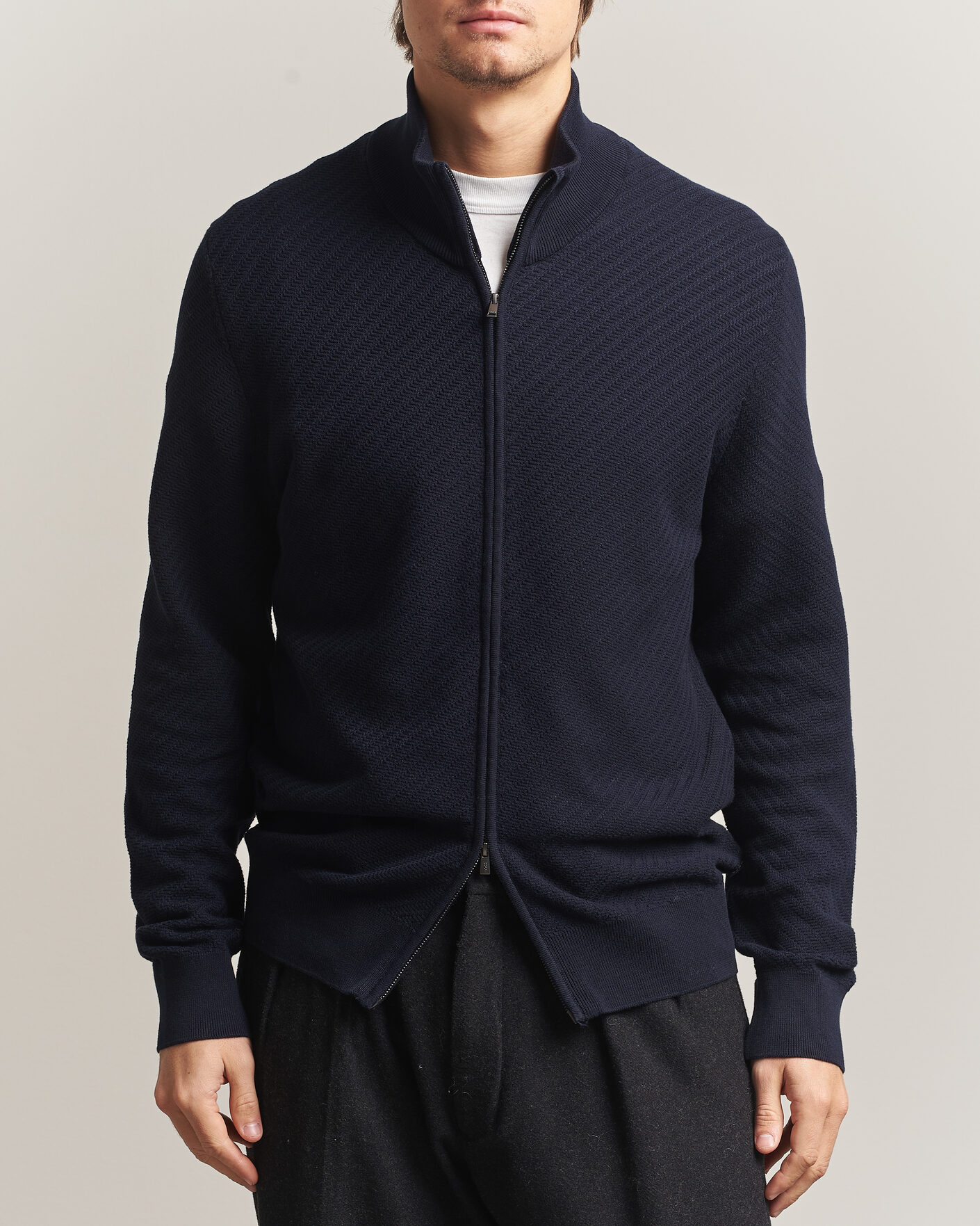 Uomini | Maglieria | BOSS BLACK | Loretti Cotton Knitted Full Zip Dark Blue