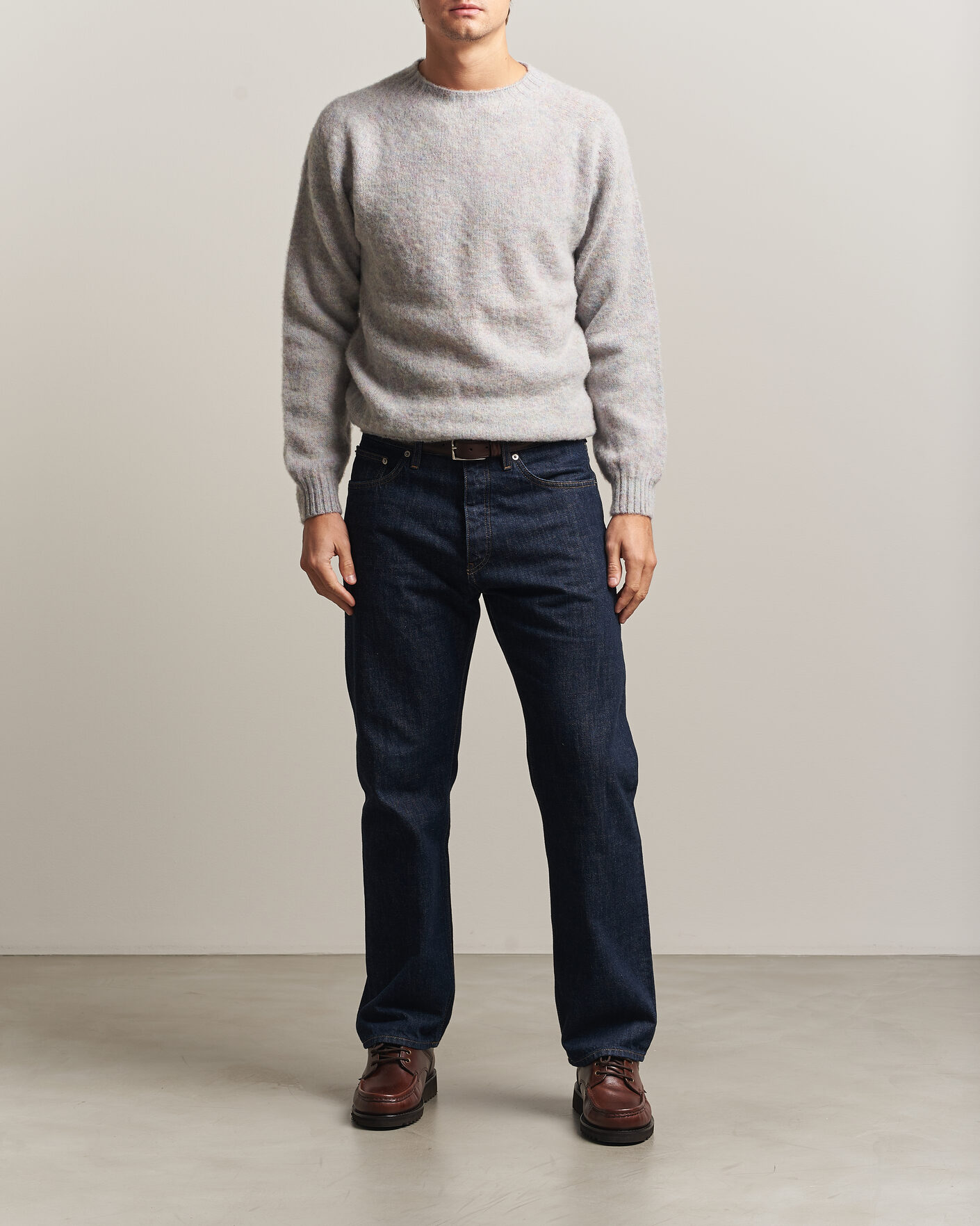 Uomini | Maglieria | Harley Of Scotland | Brushed Supersoft Lambswool Crewneck Aurora