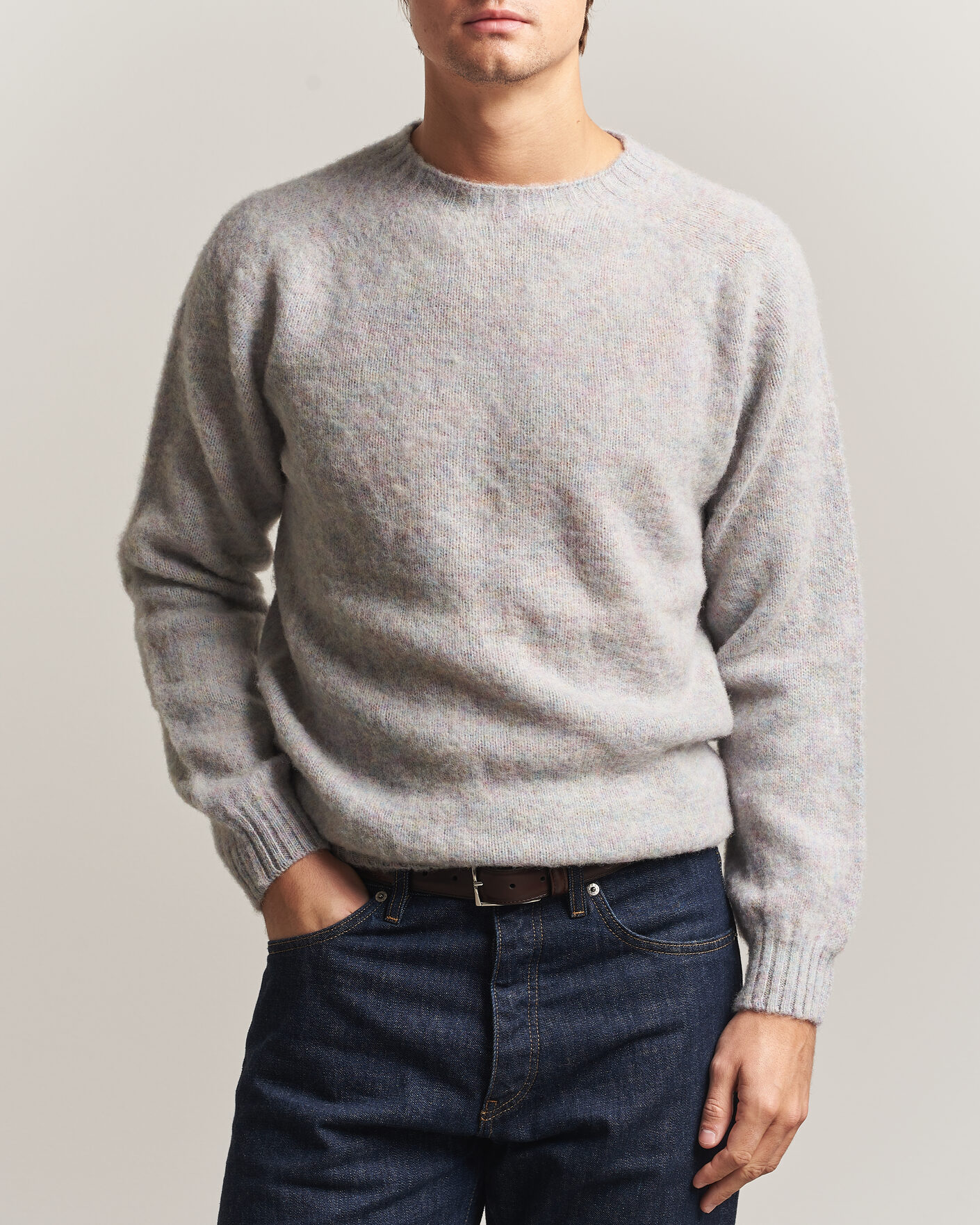 Uomini | Maglieria | Harley Of Scotland | Brushed Supersoft Lambswool Crewneck Aurora
