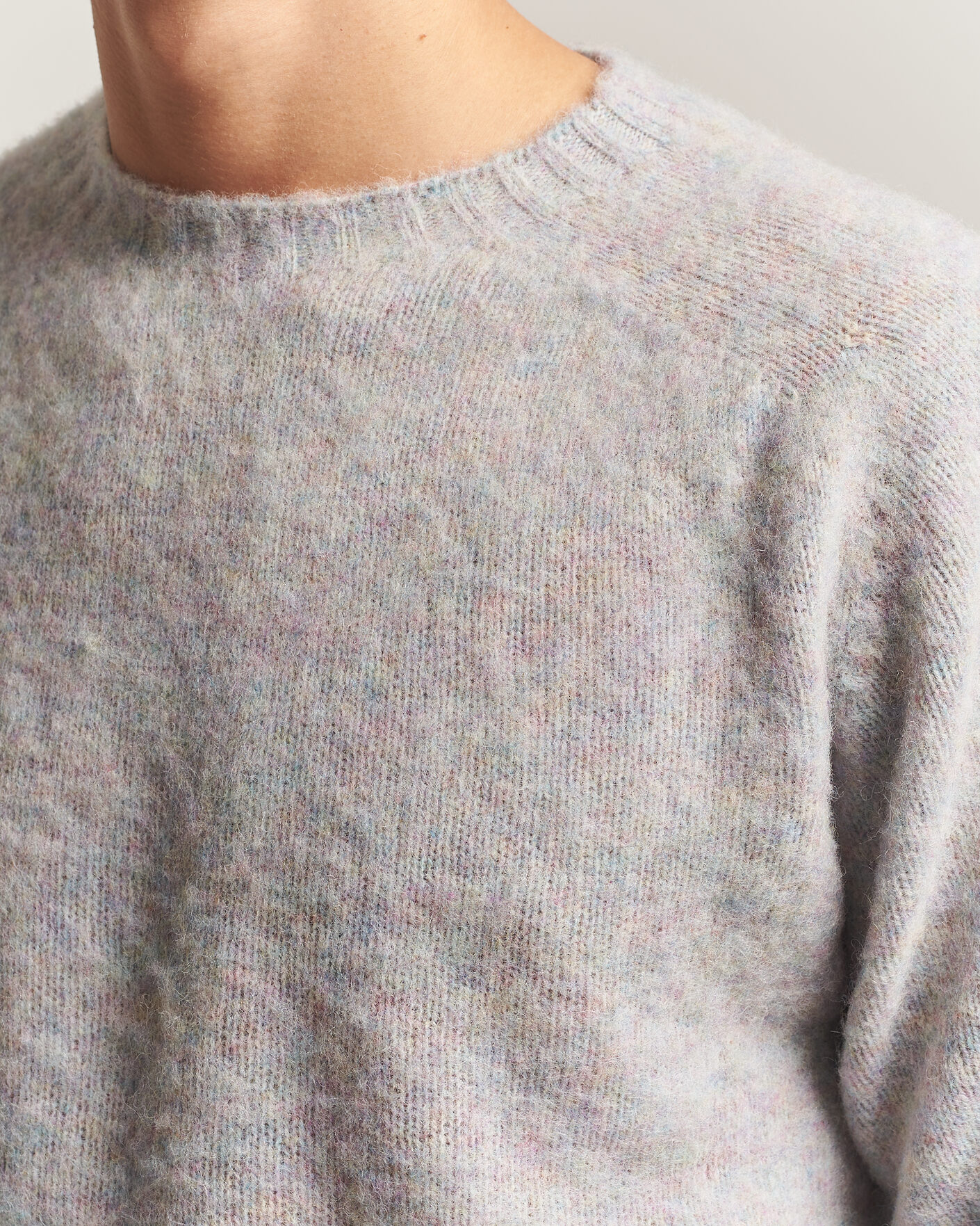 Uomini | Maglieria | Harley Of Scotland | Brushed Supersoft Lambswool Crewneck Aurora