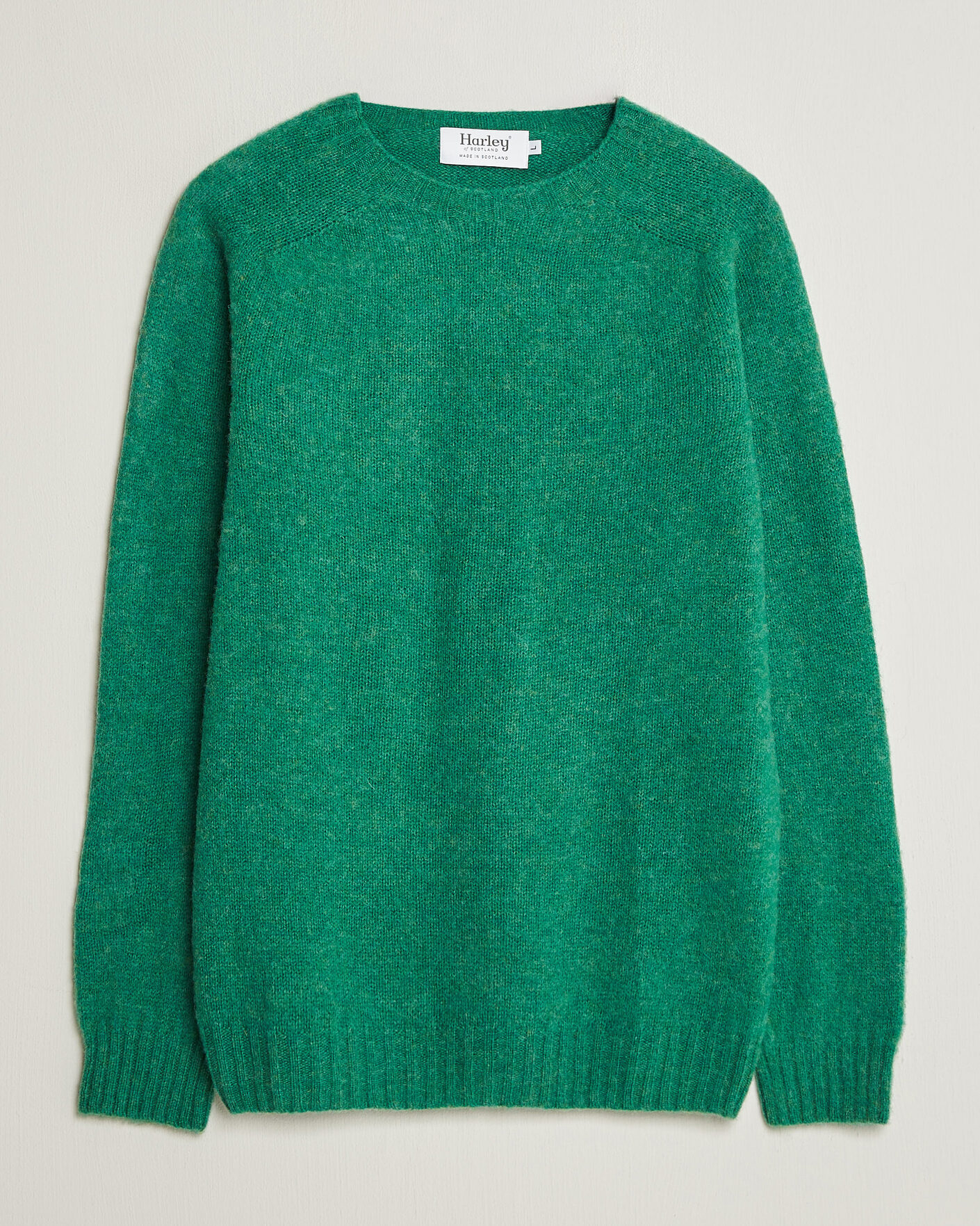 Uomini | Maglieria | Harley Of Scotland | Brushed Supersoft Lambswool Crewneck Evergreen
