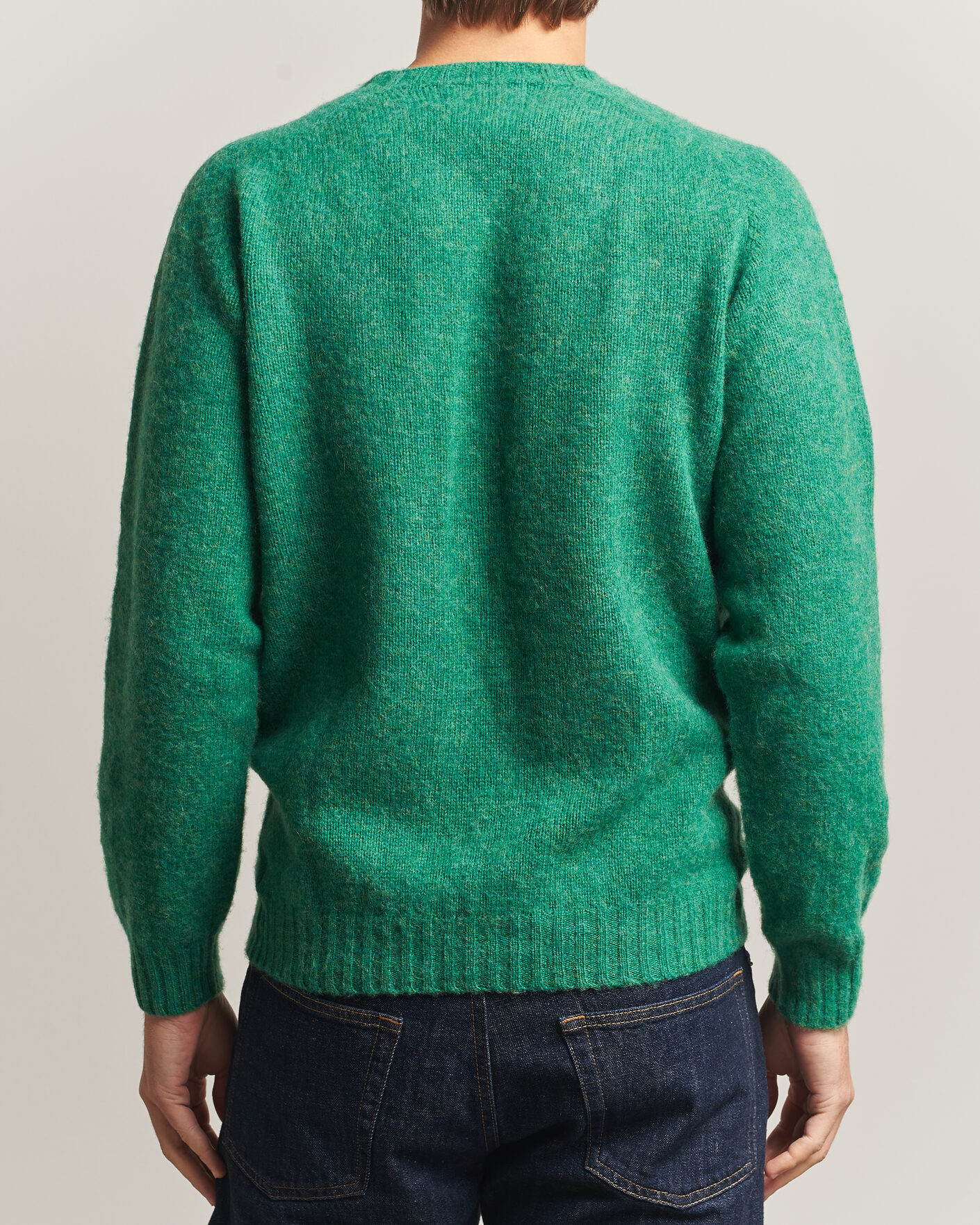 Uomini | Maglieria | Harley Of Scotland | Brushed Supersoft Lambswool Crewneck Evergreen