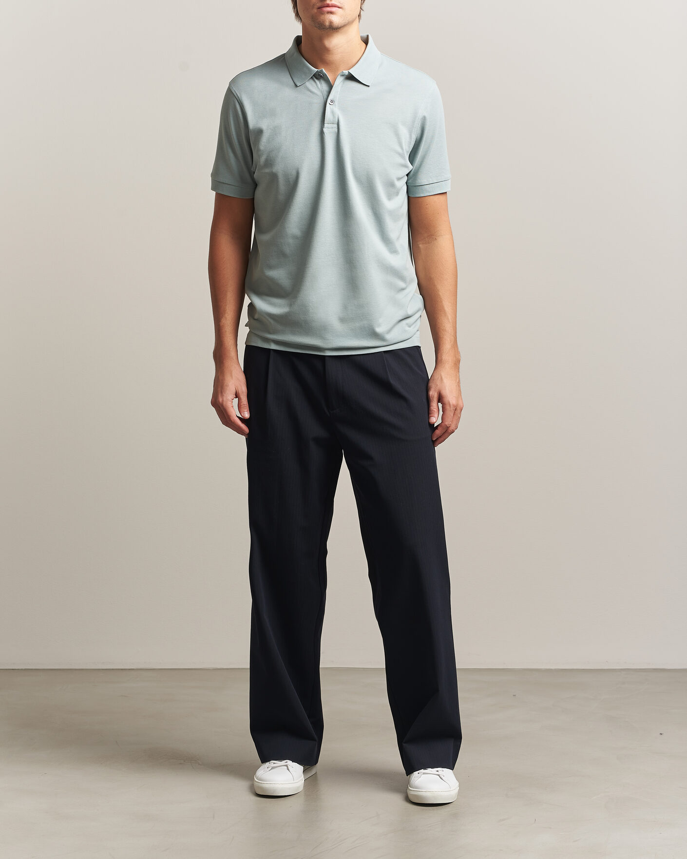 Uomini | Polo | Sunspel | Short Sleeve Pique Polo Light Green