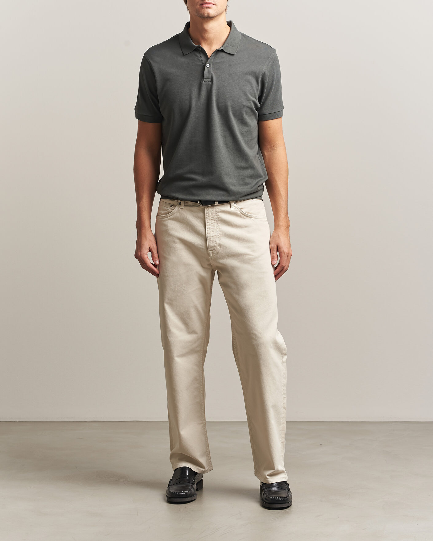 Uomini | Polo | Sunspel | Short Sleeve Pique Polo Slate Green