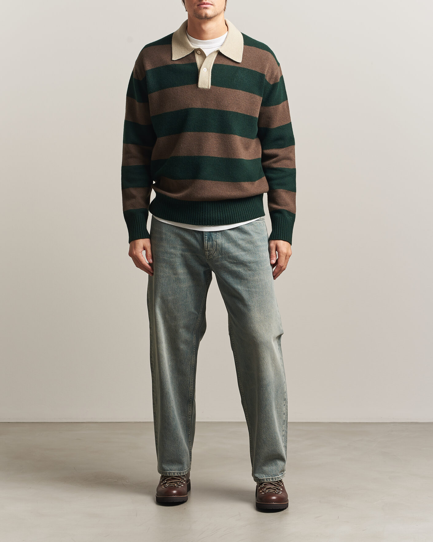 Uomini | Maglieria | Forét | Frost Stripe Knit Polo Deep Green