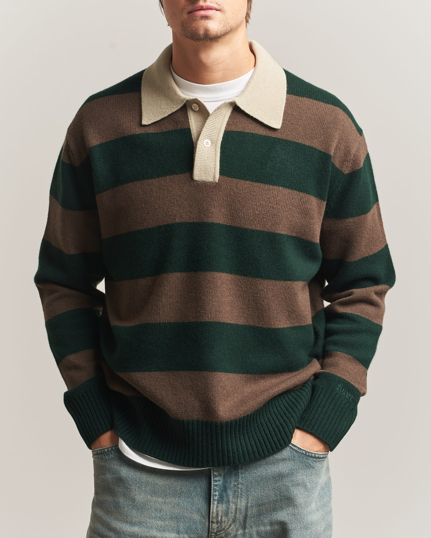 Uomini | Maglieria | Forét | Frost Stripe Knit Polo Deep Green