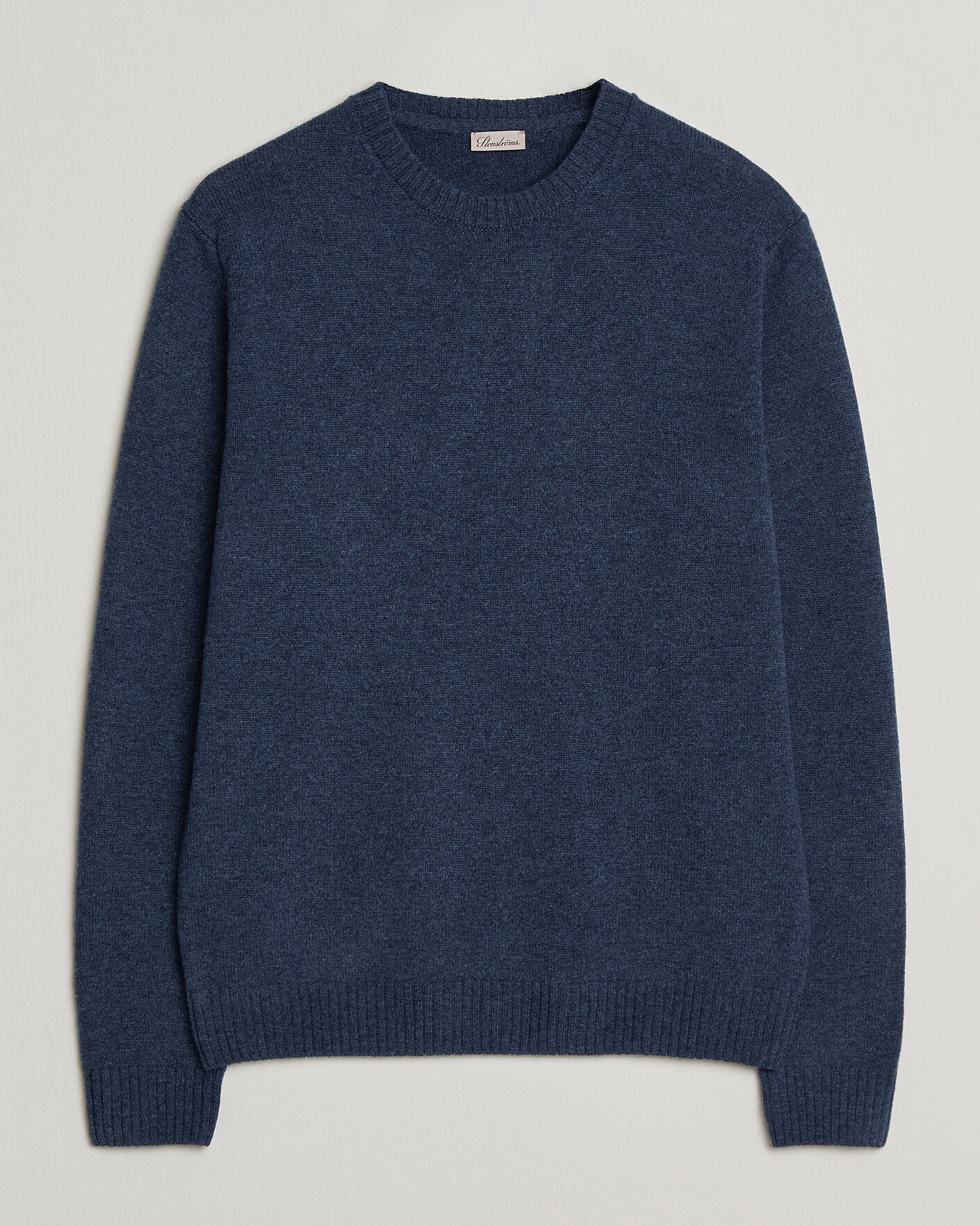 Uomini | Maglieria | Stenströms | Knitted Lambswool Crew Neck Indigo Melange