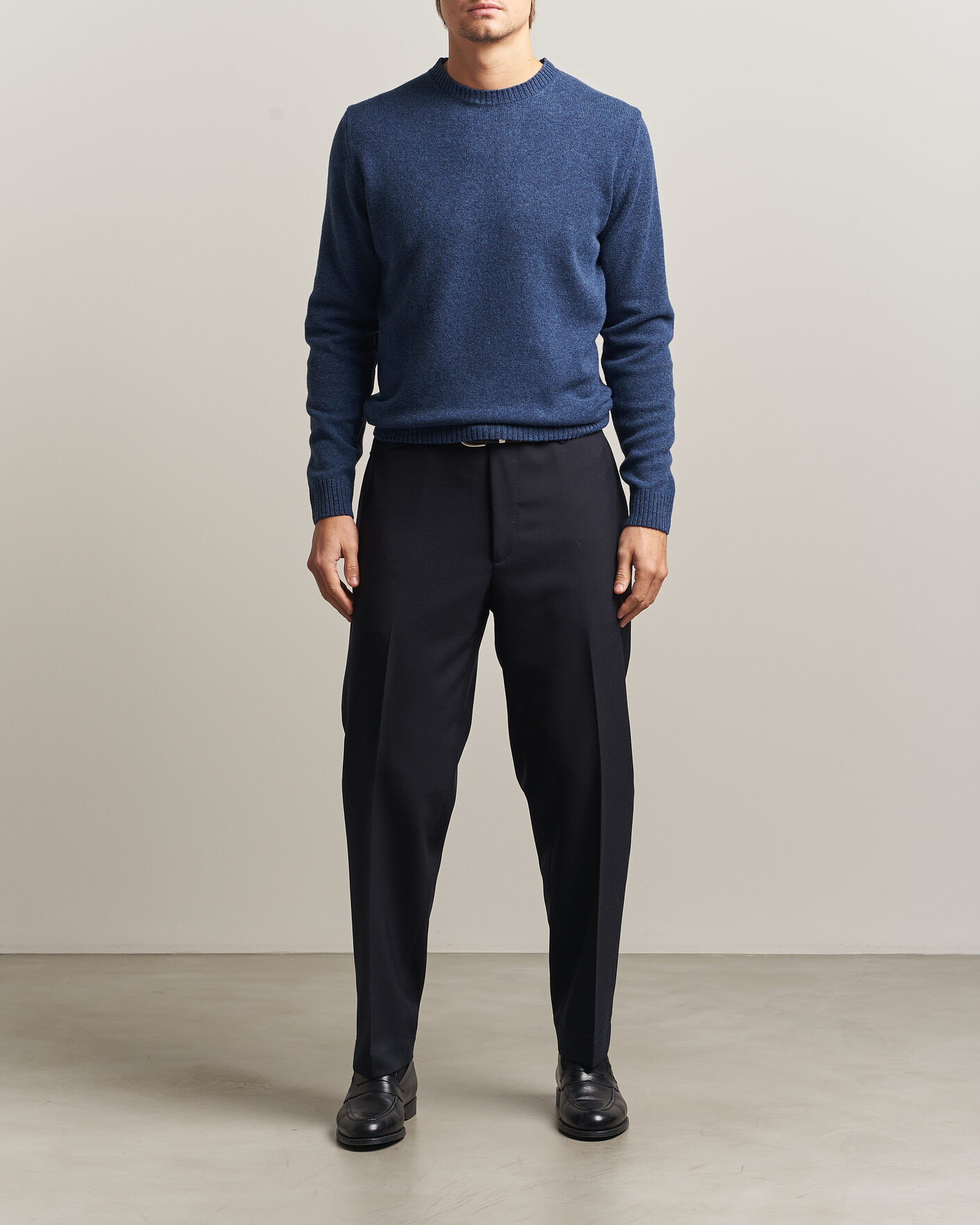Uomini | Maglieria | Stenströms | Knitted Lambswool Crew Neck Indigo Melange