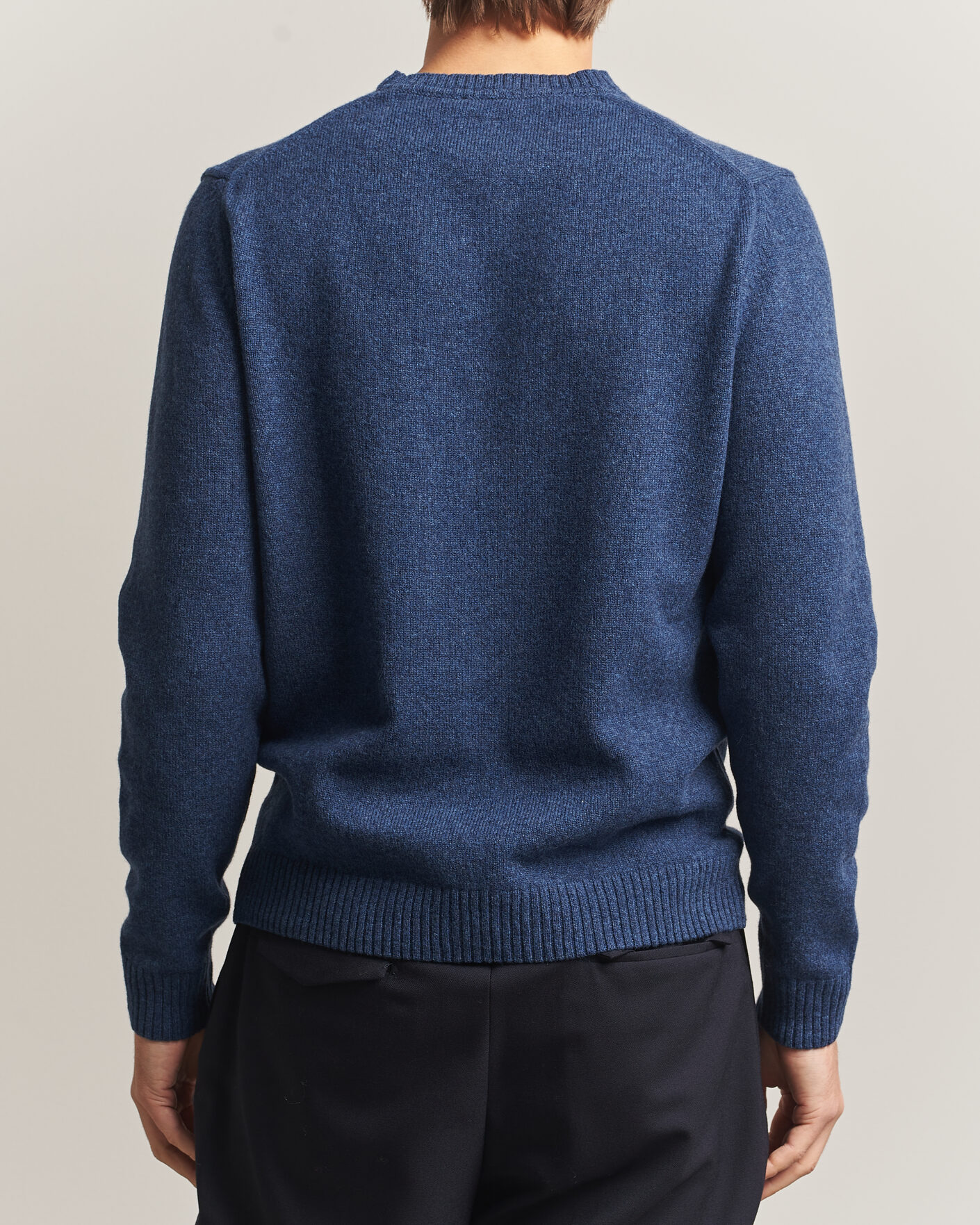 Uomini | Maglieria | Stenströms | Knitted Lambswool Crew Neck Indigo Melange