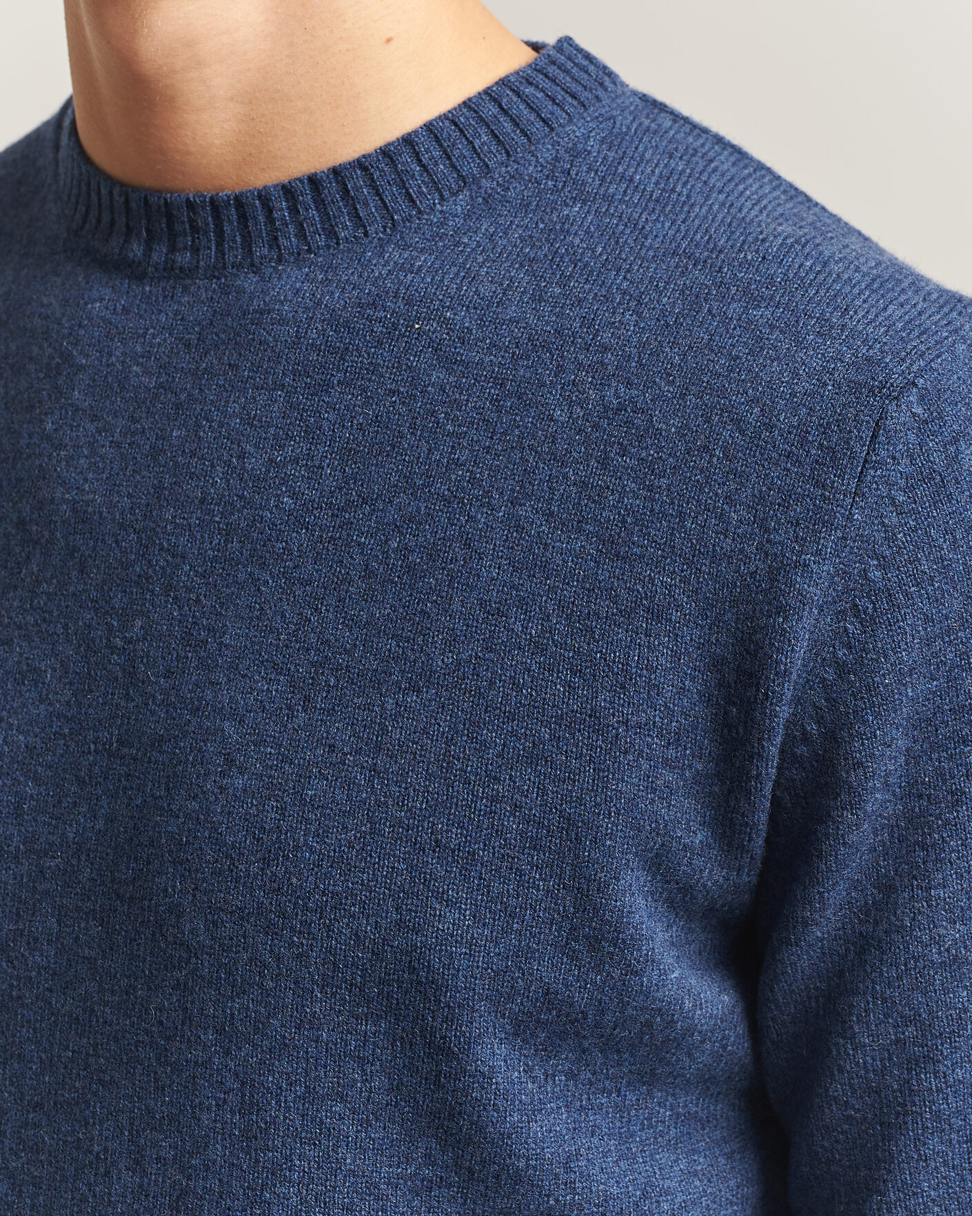 Uomini | Maglieria | Stenströms | Knitted Lambswool Crew Neck Indigo Melange