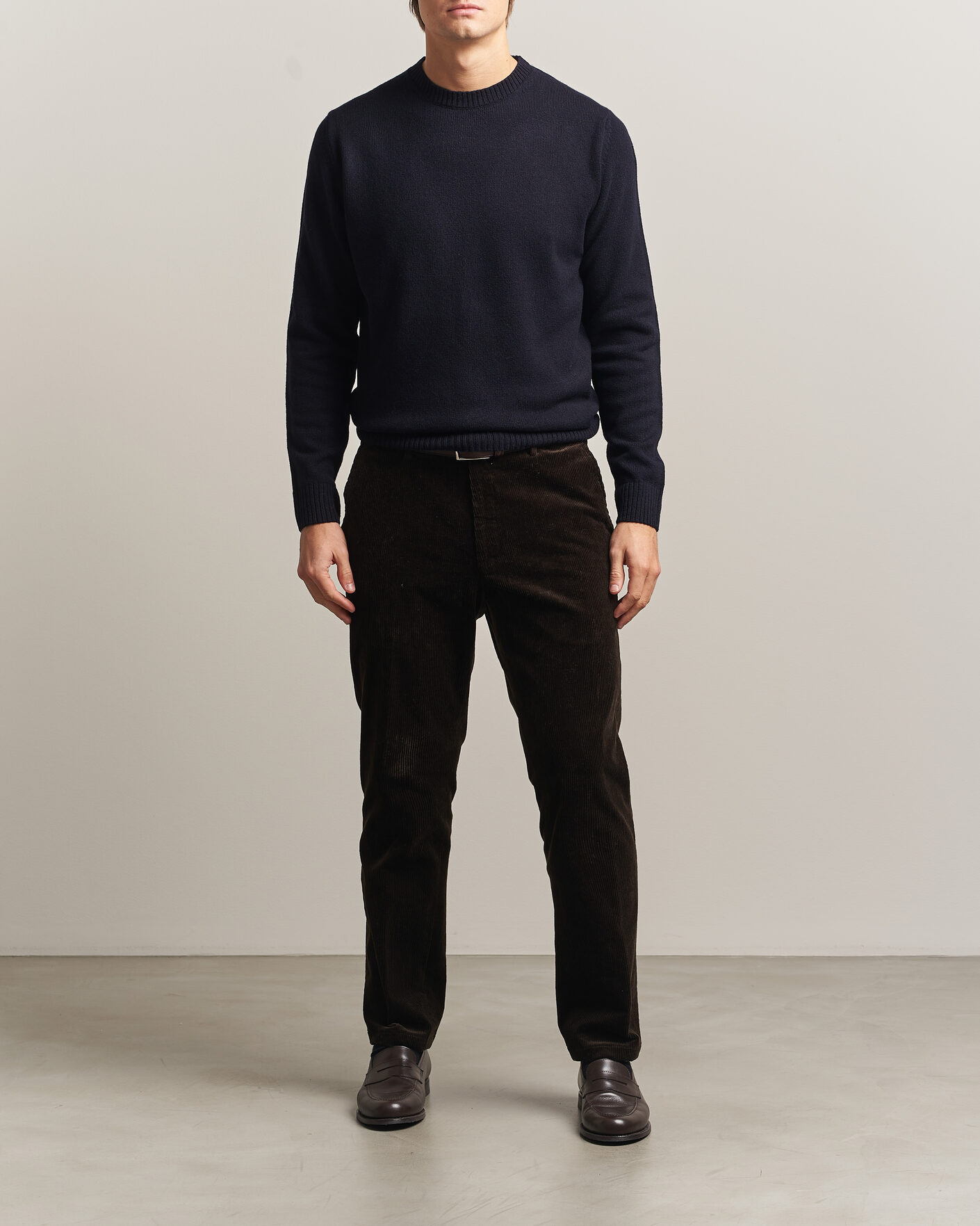 Uomini | Maglieria | Stenströms | Knitted Lambswool Crew Neck Dark Navy