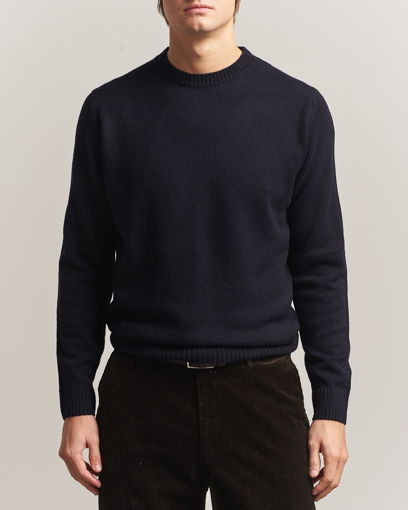 Uomini | Maglieria | Stenströms | Knitted Lambswool Crew Neck Dark Navy