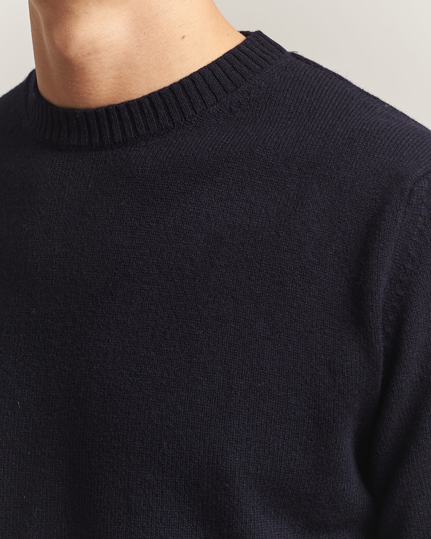 Uomini | Maglieria | Stenströms | Knitted Lambswool Crew Neck Dark Navy