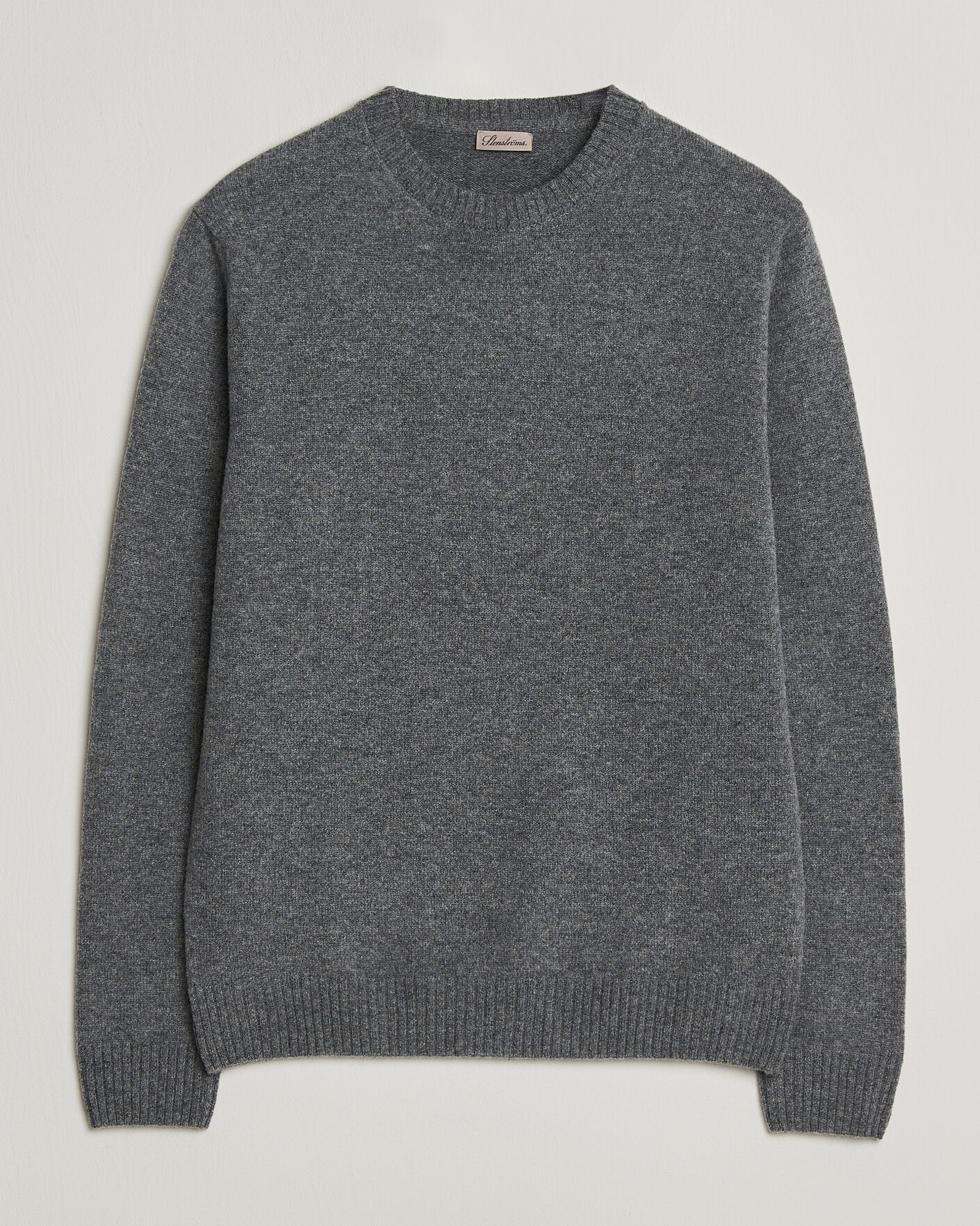 Uomini | Maglieria | Stenströms | Knitted Lambswool Crew Neck Mid Grey Melange