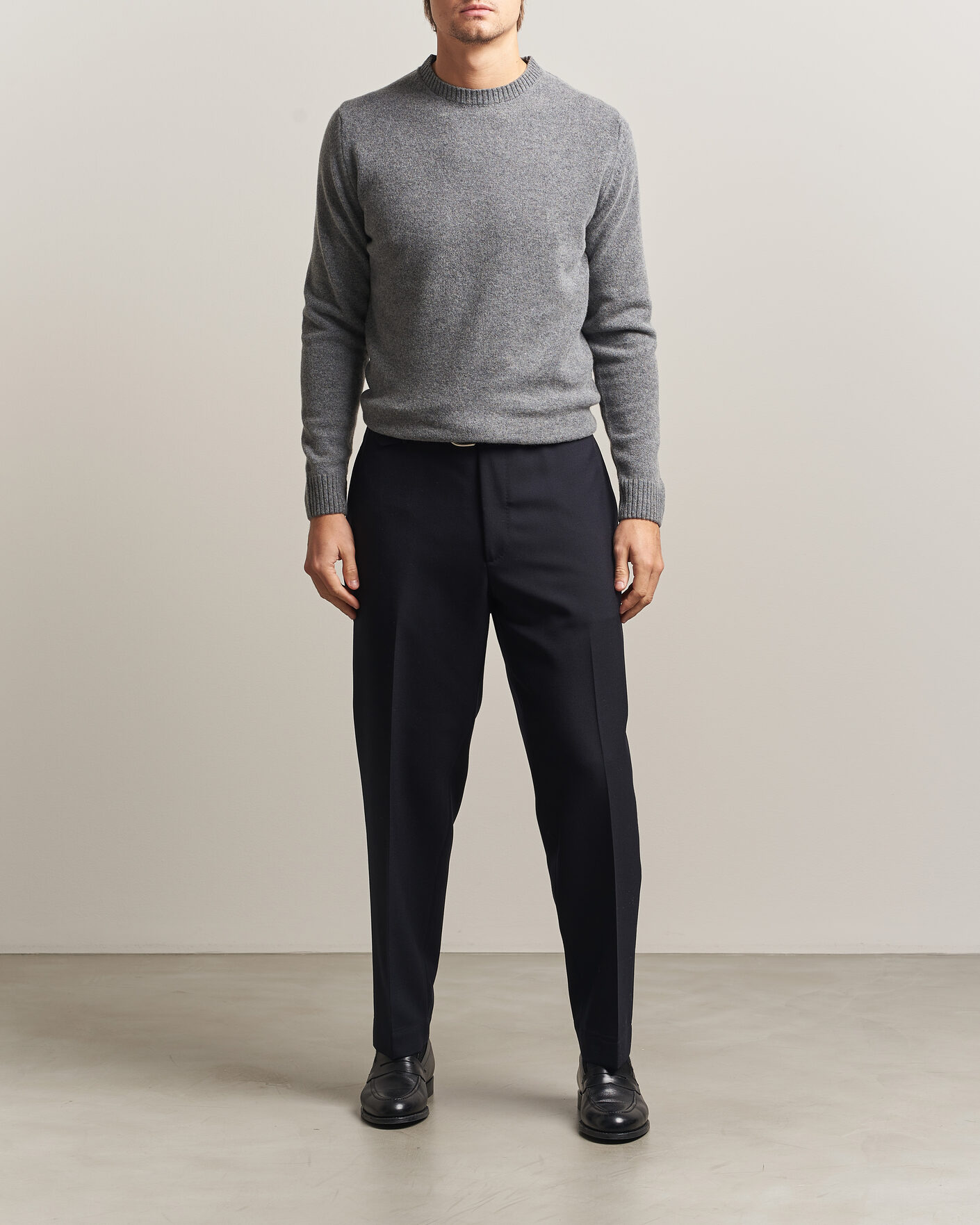 Uomini | Maglieria | Stenströms | Knitted Lambswool Crew Neck Mid Grey Melange