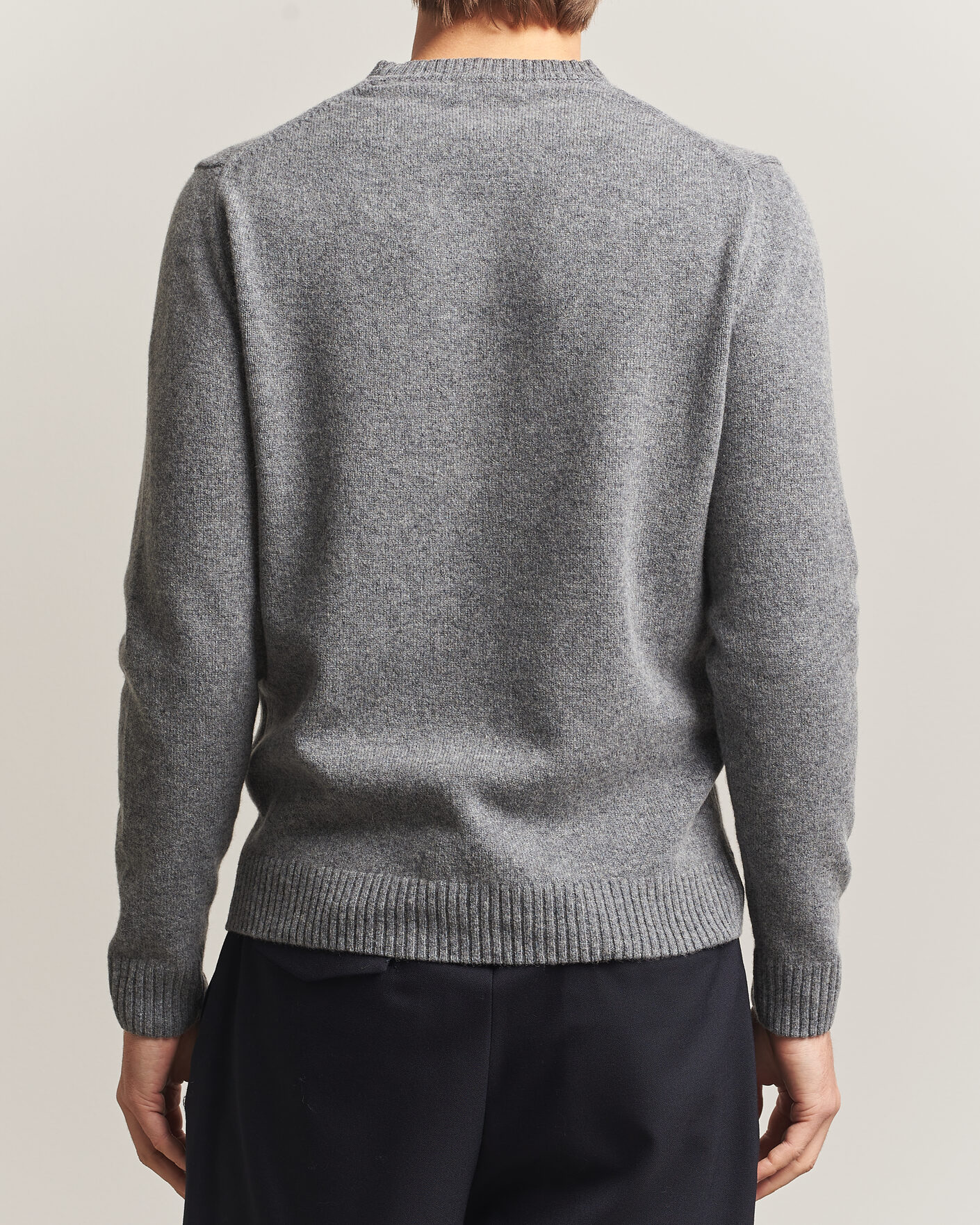 Uomini | Maglieria | Stenströms | Knitted Lambswool Crew Neck Mid Grey Melange