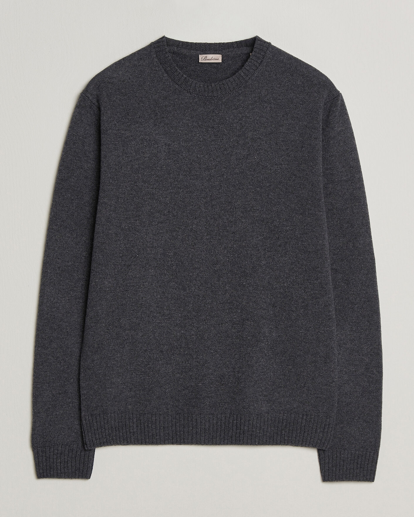 Uomini | Maglieria | Stenströms | Knitted Lambswool Crew Neck Dark Grey Melange
