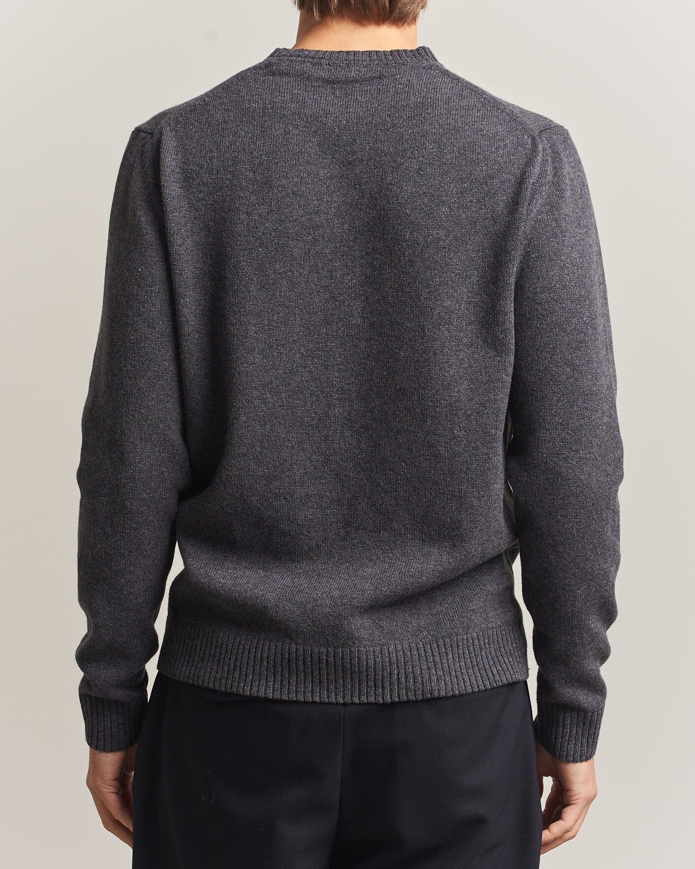 Uomini | Maglieria | Stenströms | Knitted Lambswool Crew Neck Dark Grey Melange