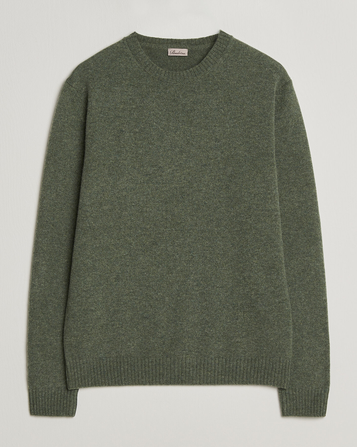 Uomini | Maglieria | Stenströms | Knitted Lambswool Crew Neck Light Army Green Melange