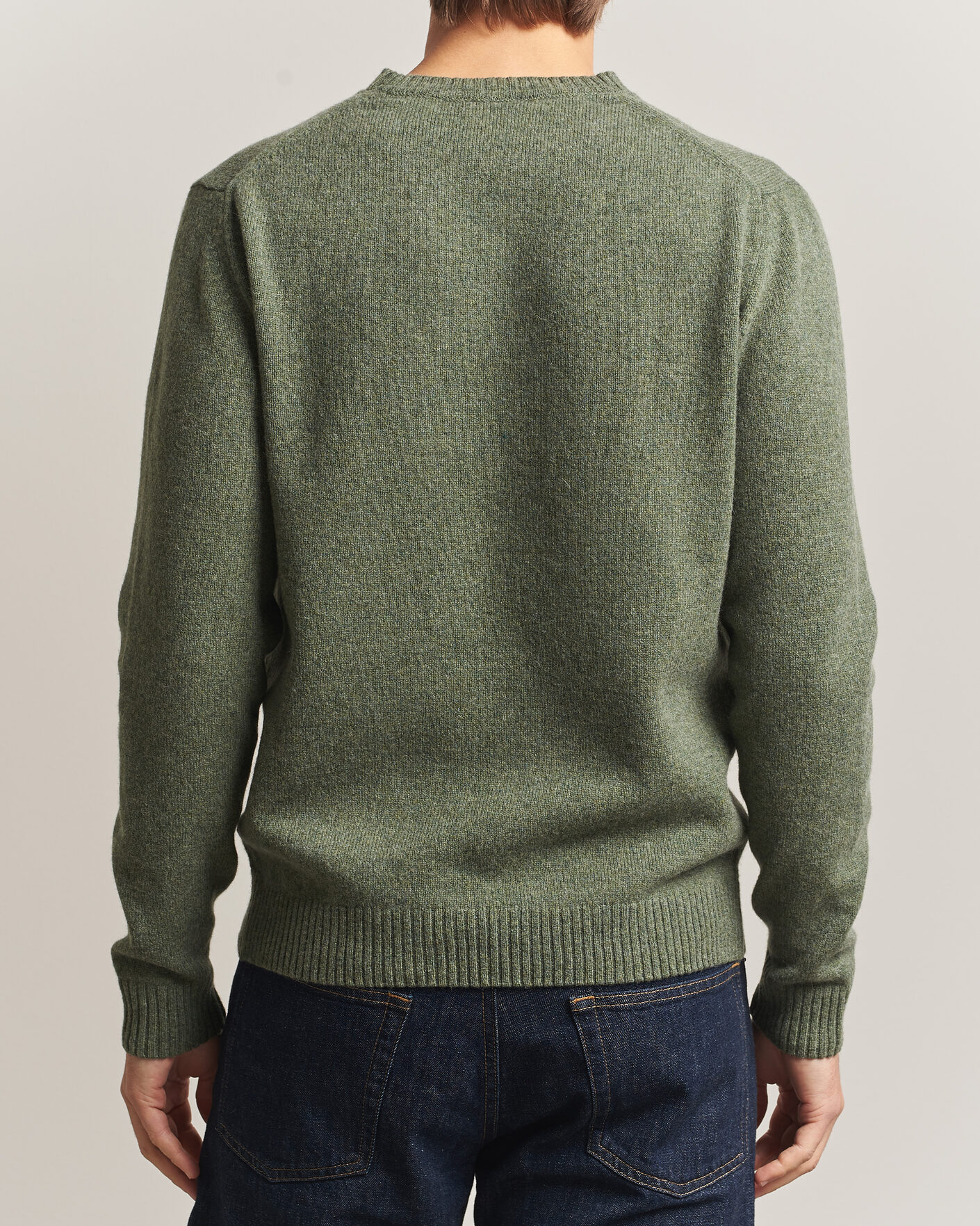 Uomini | Maglieria | Stenströms | Knitted Lambswool Crew Neck Light Army Green Melange