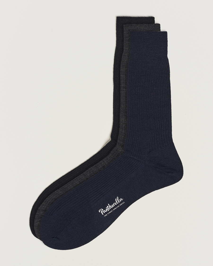 Uomini | Biancheria intima | Pantherella | 3-Pack Naish Merino/Nylon Sock Navy/Black/Charcoal