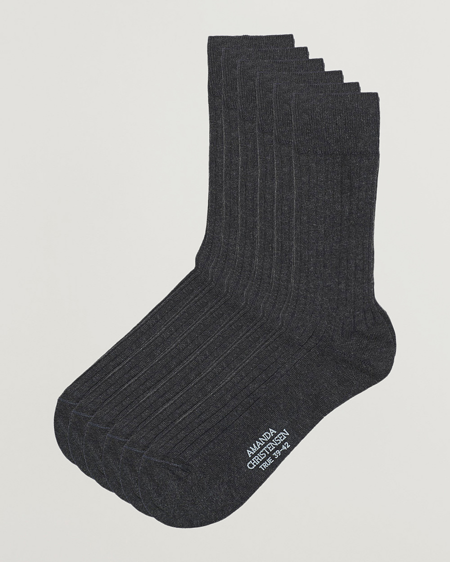 Uomini | Biancheria intima | Amanda Christensen | 6-Pack True Cotton Ribbed Socks Antracite Melange