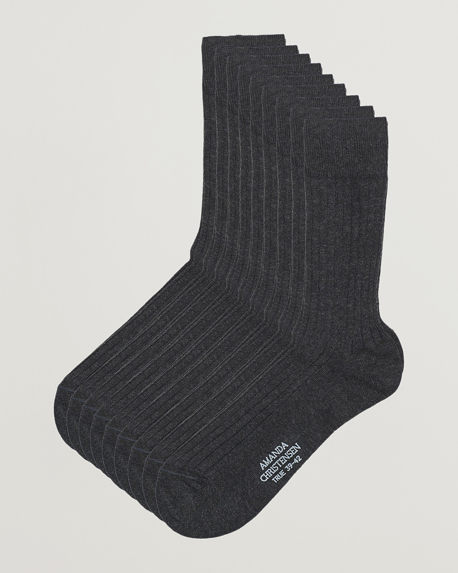 Uomini | Biancheria intima | Amanda Christensen | 9-Pack True Cotton Ribbed Socks Antracite Melange