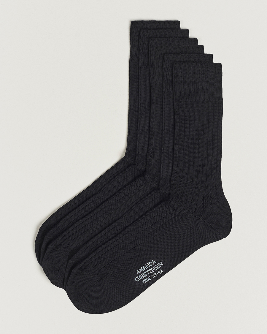 Uomini | Biancheria intima | Amanda Christensen | 6-Pack True Cotton Ribbed Socks Black
