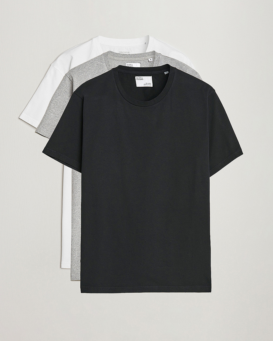 Uomini | T-shirt | Colorful Standard | 3-Pack Classic Organic T-Shirt Optical White/Heather Grey/Deep Black