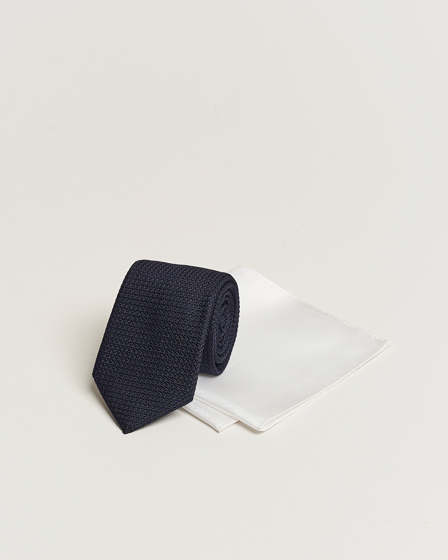 Uomini | Cravatte | Amanda Christensen | Set Tie Navy & Handkercheif White