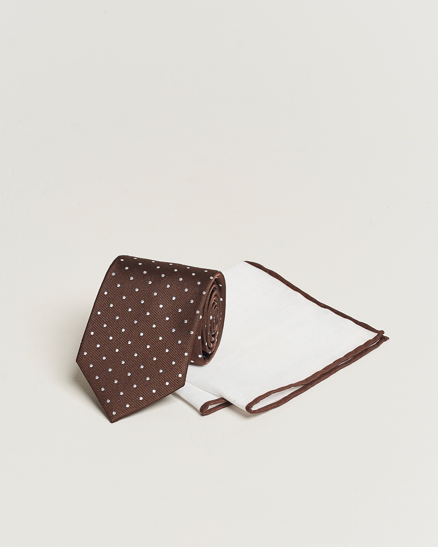 Uomini | Cravatte | Amanda Christensen | Set Tie & Pocket Square Brown/White