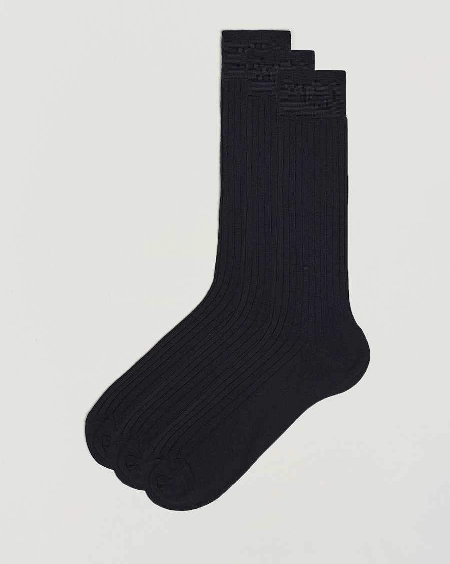 Uomini | Biancheria intima | Bresciani | 3-pack Wool/Nylon Ribbed Short Socks Navy
