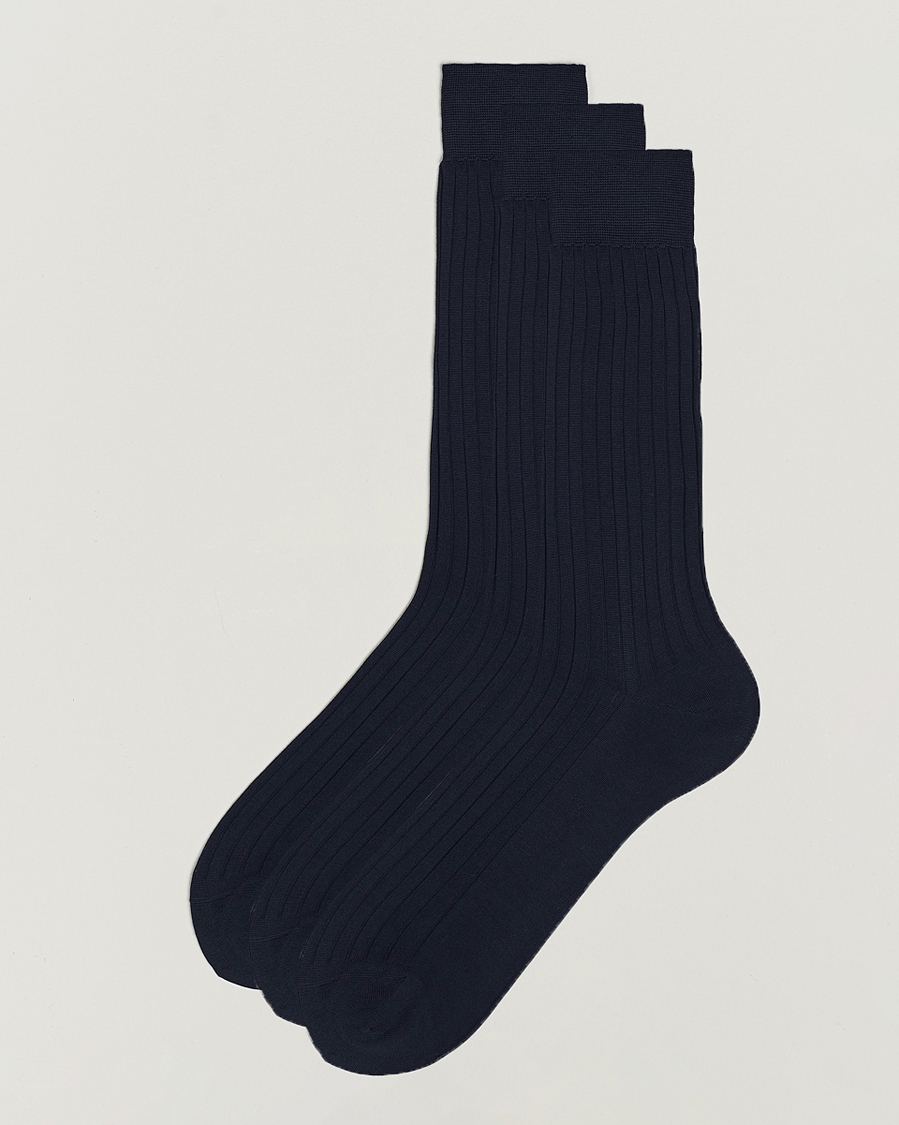 Uomini | Biancheria intima | Bresciani | 3-pack Cotton Ribbed Short Socks Navy