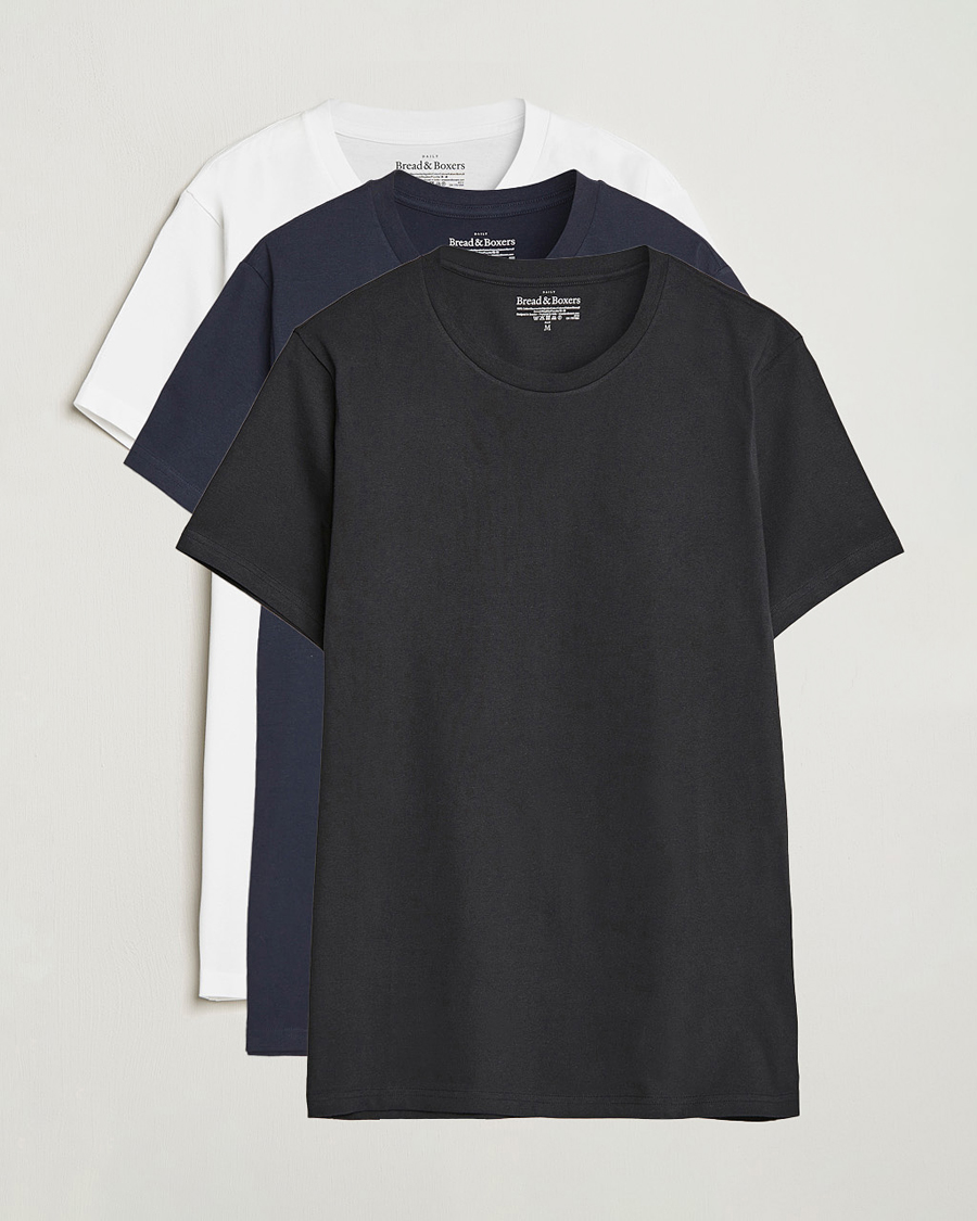 Uomini | T-shirt | Bread & Boxers | 3-pack Crew Neck Regular T-Shirt White/Black/Dark Navy