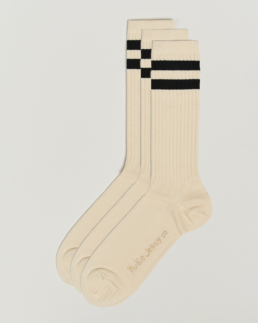 Uomini | Biancheria intima | Nudie Jeans | 3-pack Amundsson Tennis Socks Off White/Black