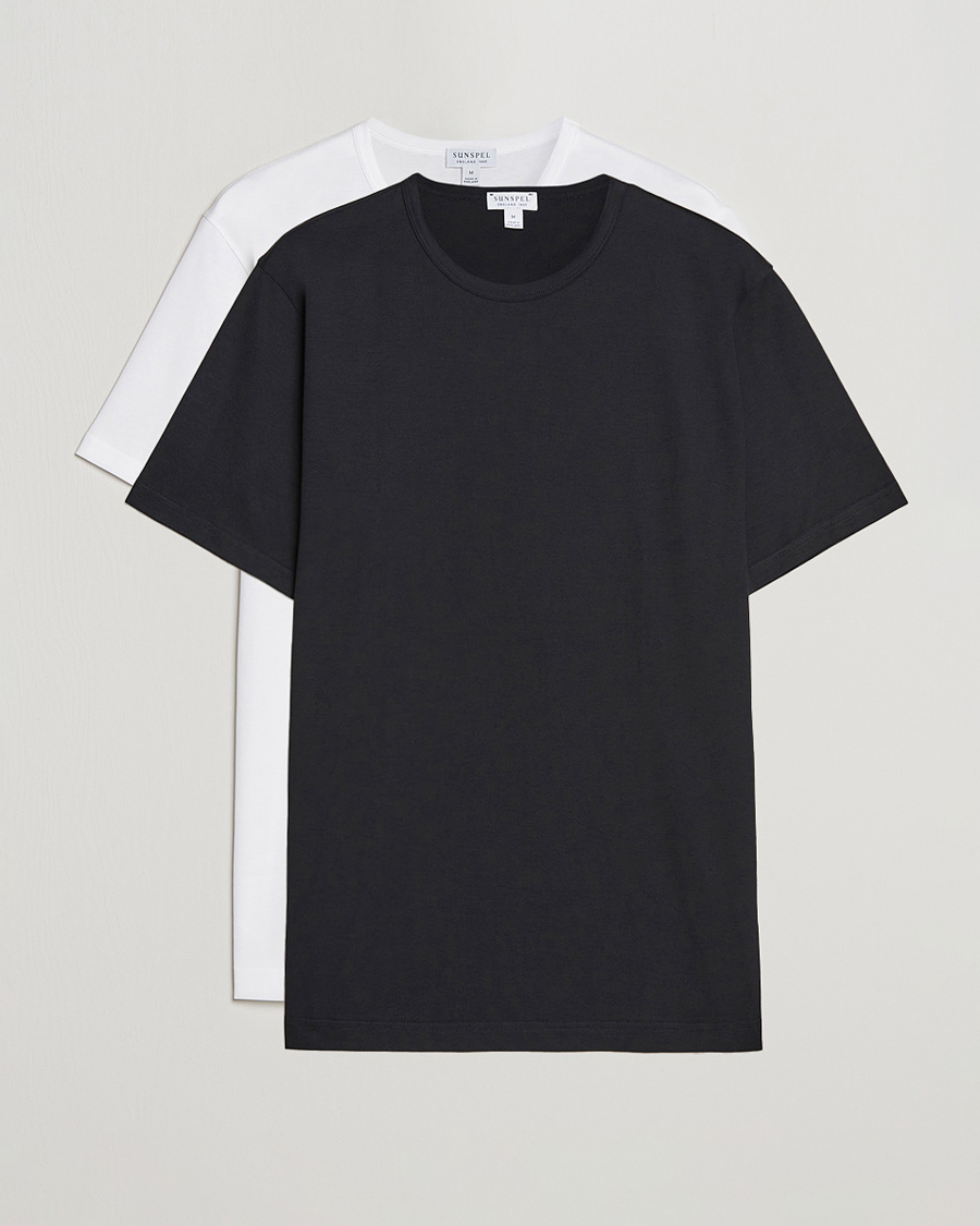 Uomini | T-shirt | Sunspel | 2-Pack Crew Neck Q82 Cotton T-Shirt White & Black