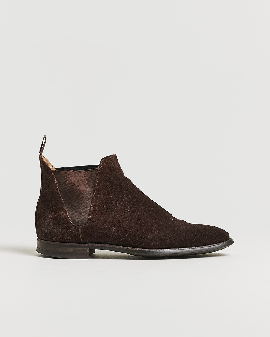 Uomini | Crockett & Jones Chelsea 8 Boot Dark Brown Suede | Pre-owned | Crockett & Jones Chelsea 8 Boot Dark Brown Suede