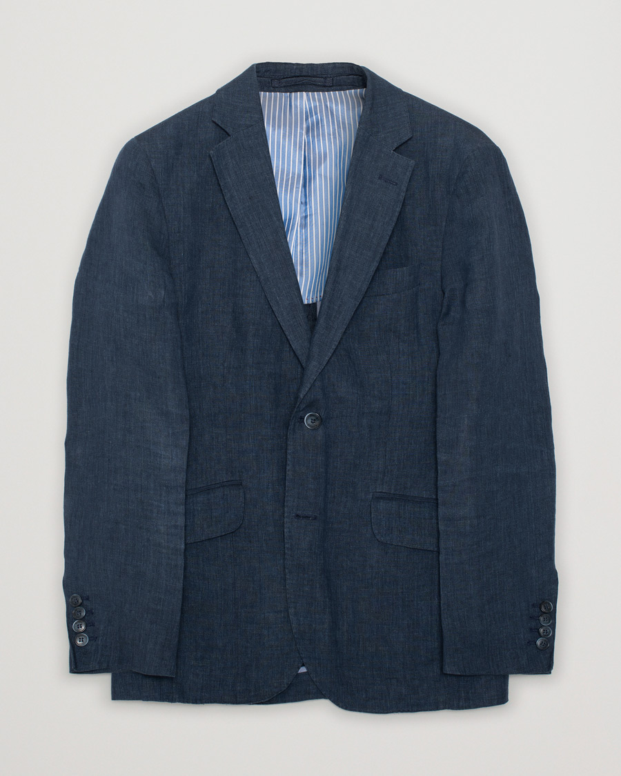 Uomini | Hackett Textured Cotton/Linen Blazer Blue | Pre-owned | Hackett Textured Cotton/Linen Blazer Blue