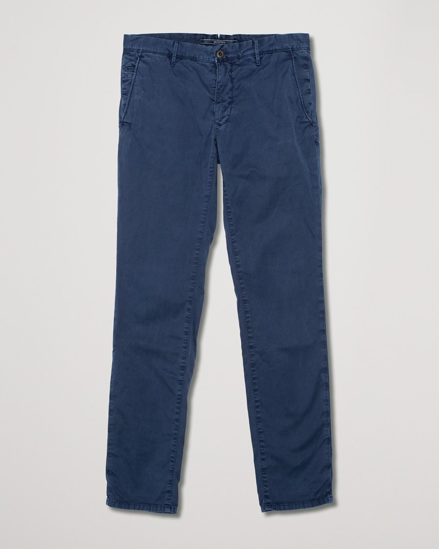 Uomini | Incotex Slim Fit Garment Dyed Washed Chino Blue W33 | Pre-owned | Incotex Slim Fit Garment Dyed Washed Chino Blue W33