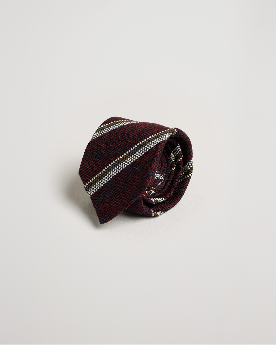 Uomini | Drake's Stripe Silk 8 cm Tie Burgundy | Pre-owned | Drake's Stripe Silk 8 cm Tie Burgundy