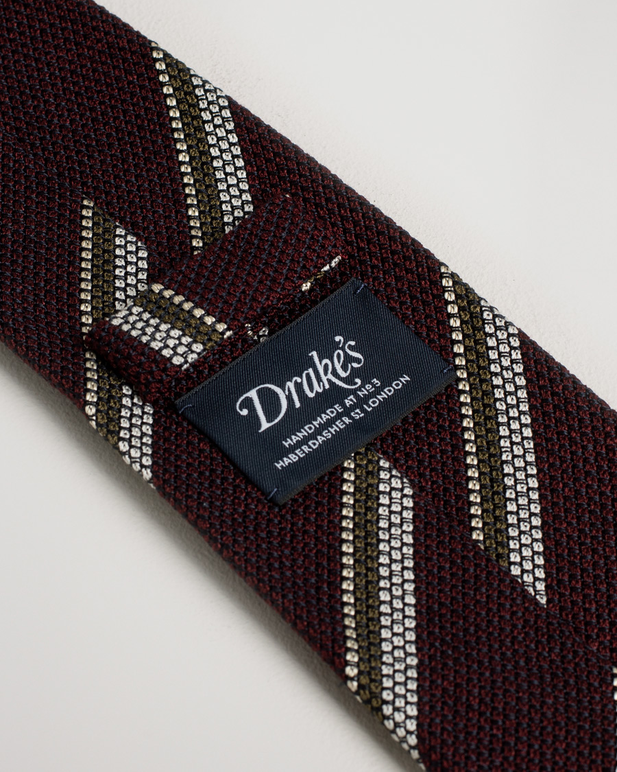 Uomini | Drake's Stripe Silk 8 cm Tie Burgundy | Pre-owned | Drake's Stripe Silk 8 cm Tie Burgundy