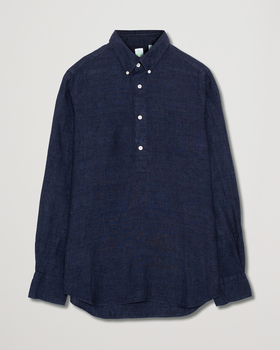 Uomini | Finamore Napoli Miami Popover Linen Shirt Navy | Pre-owned | Finamore Napoli Miami Popover Linen Shirt Navy